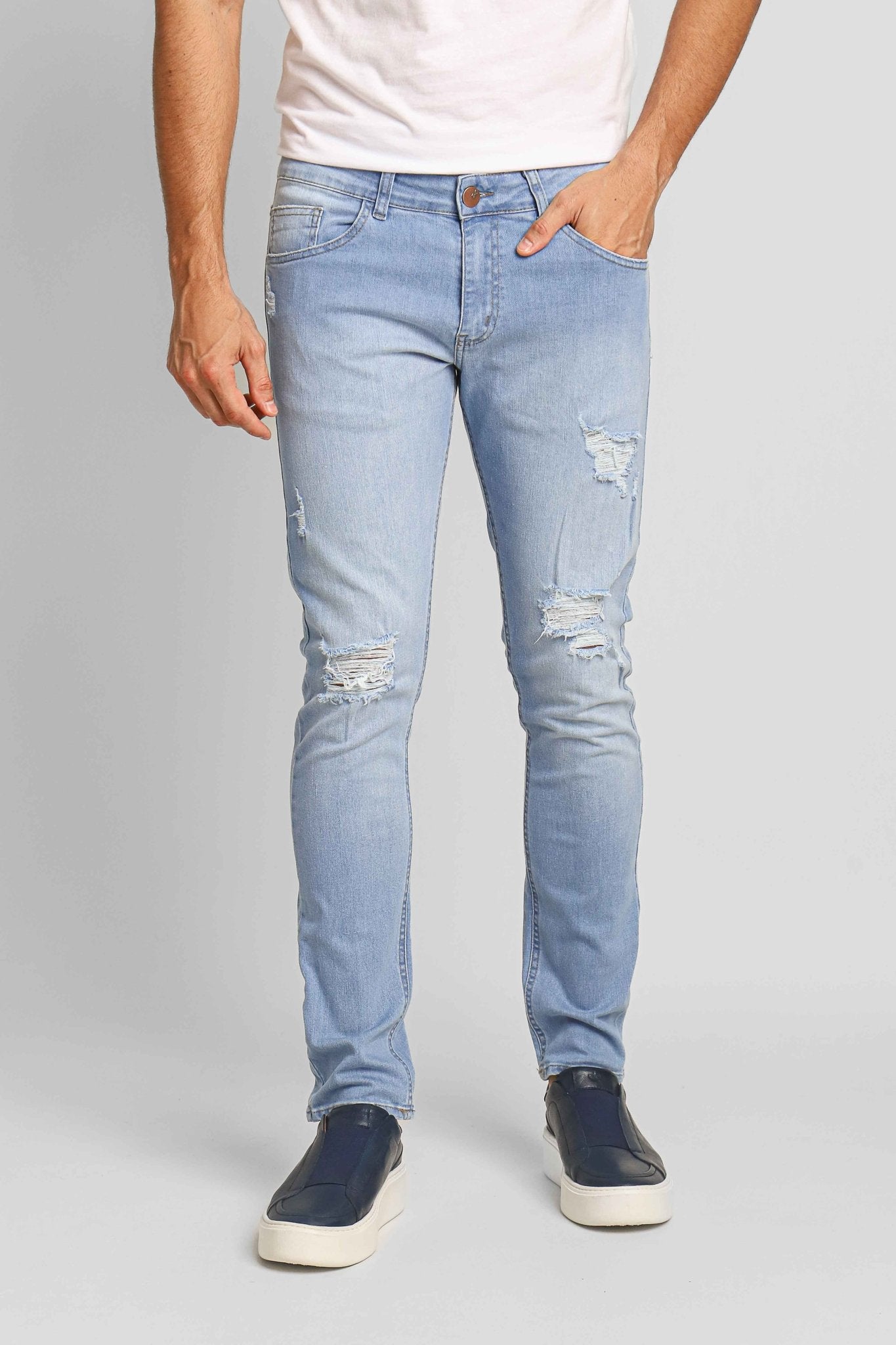 Calça Zip Off Jeans Claro Skinny Destroyed 00501 - Henri Store