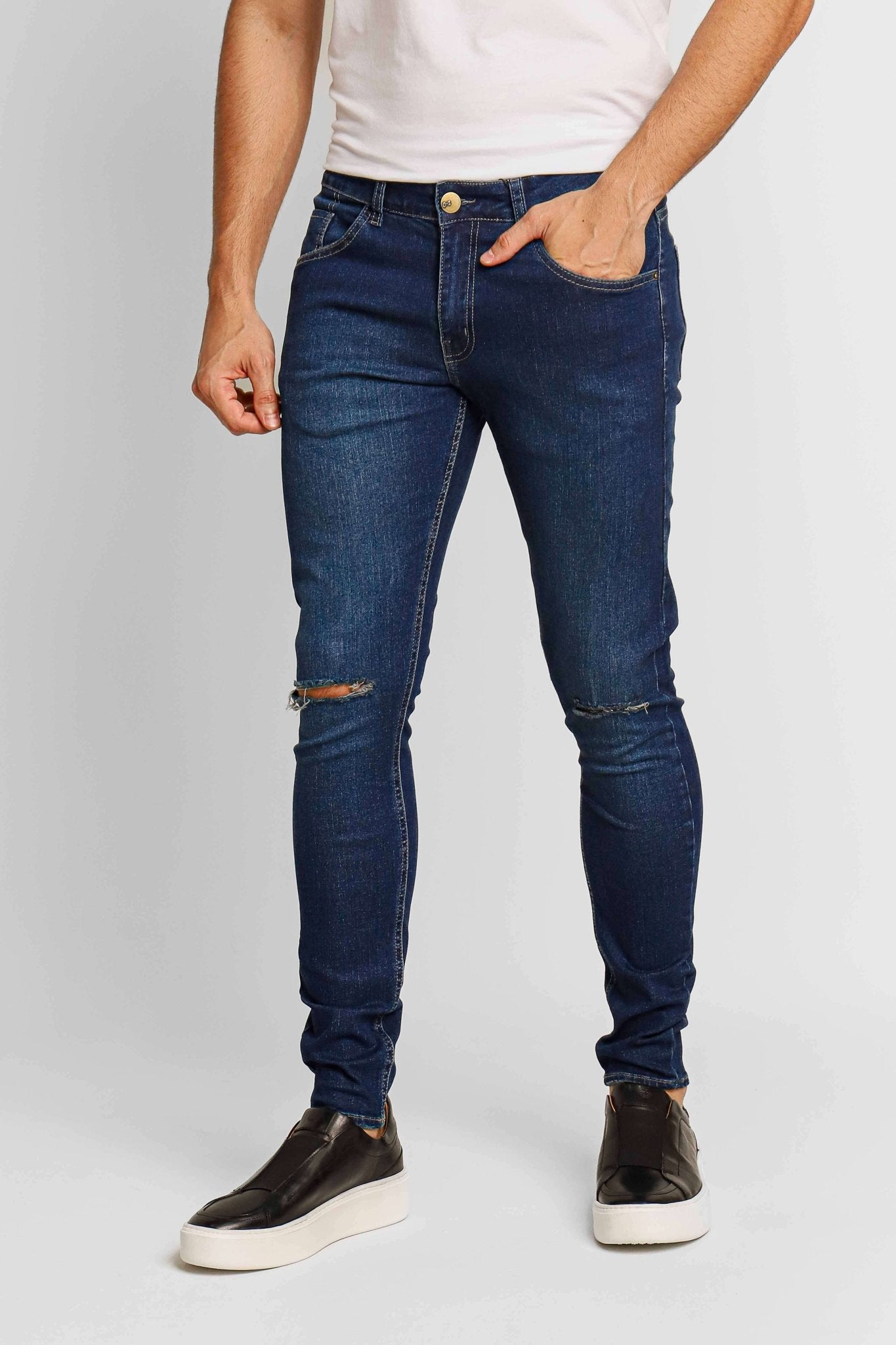 Calça Zip Off Jeans Super Skinny Rasgo Joelho 00438 - Henri Store