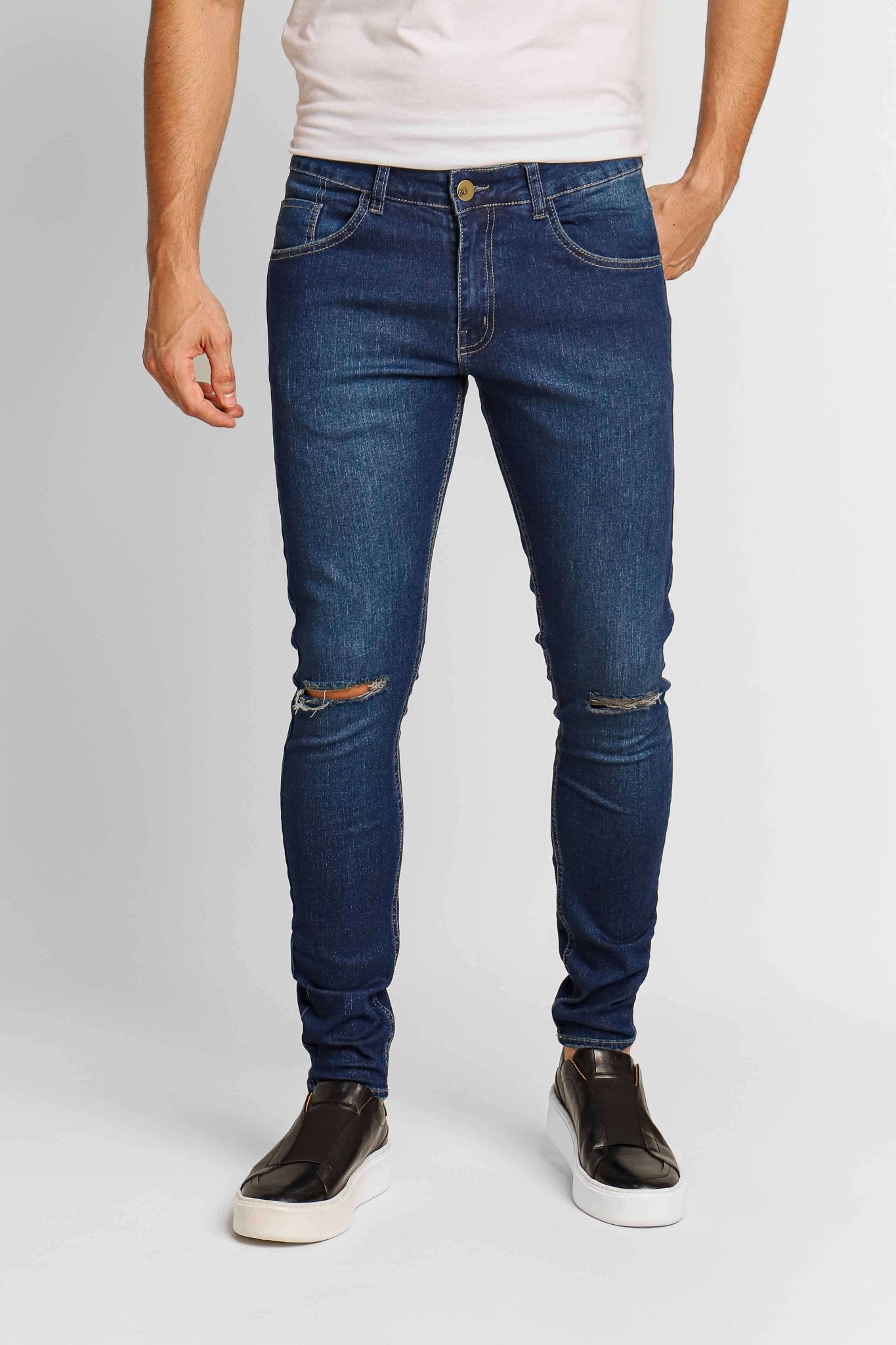 Calça Zip Off Jeans Super Skinny Rasgo Joelho 00438 - Henri Store