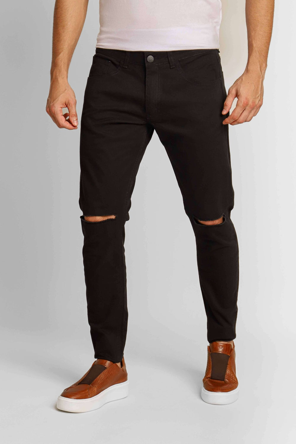 Calça Zip Off Super Skinny Destroyed Preto - Henri Store