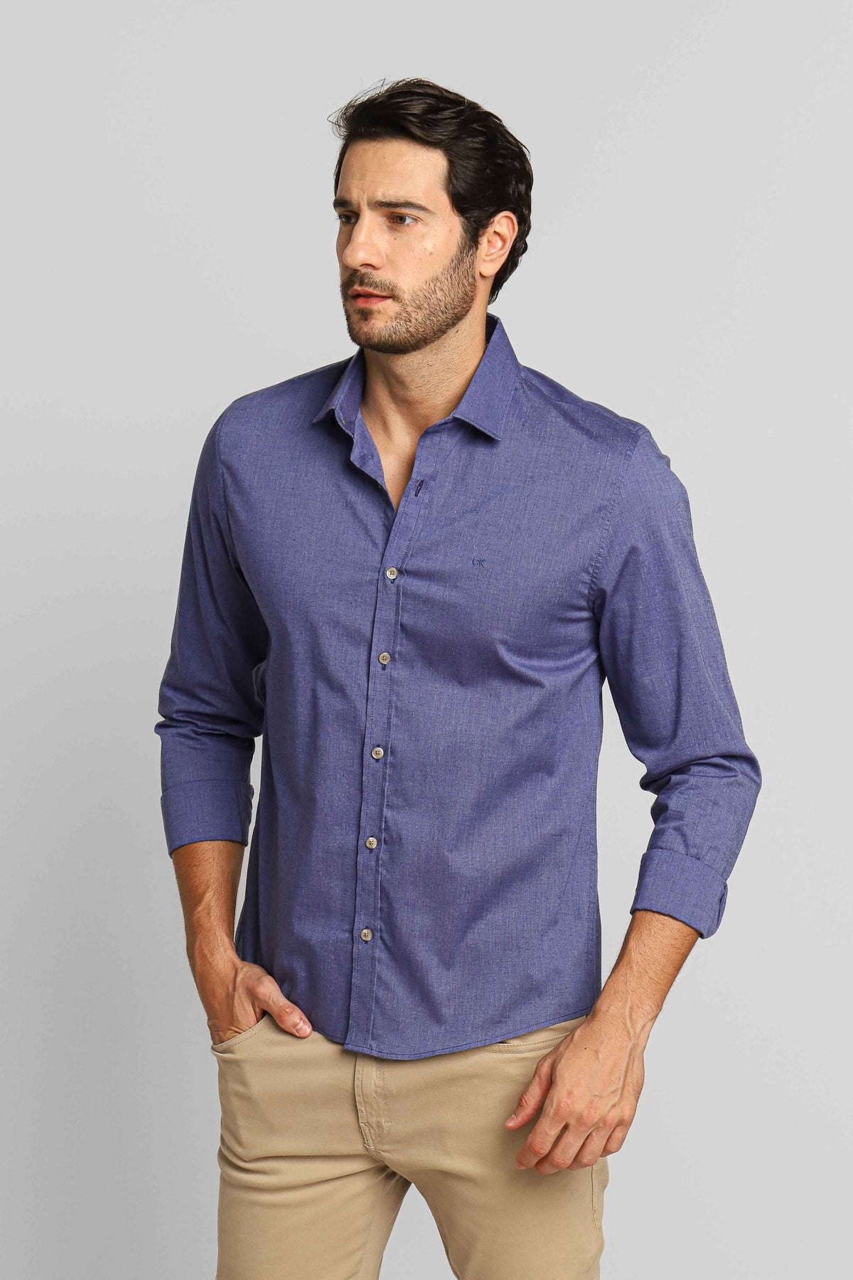 Camisa Calvin Klein Ml Slim Fit Atenas Azul - Live - Henri Store