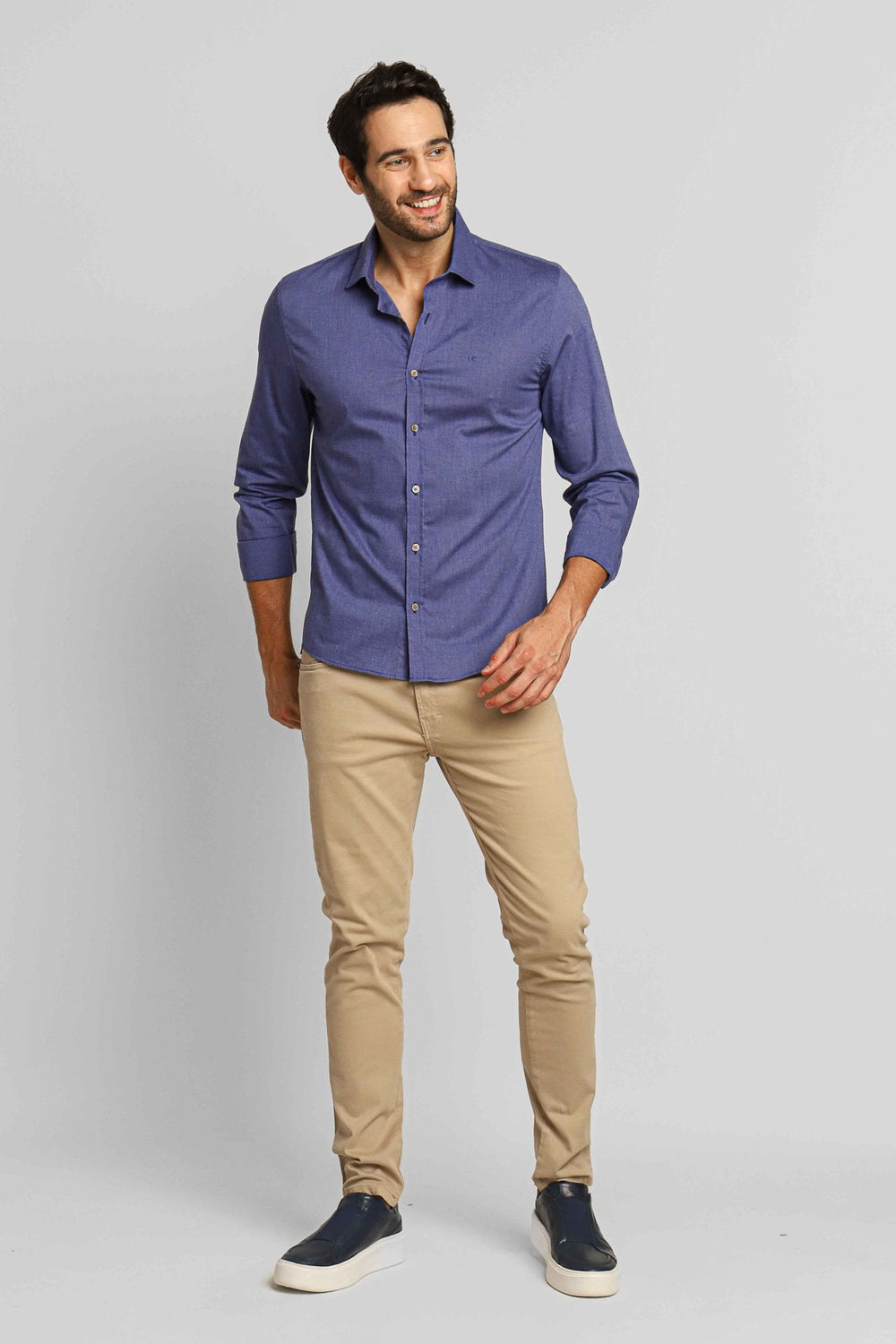 Camisa Calvin Klein Ml Slim Fit Atenas Azul - Live - Henri Store