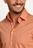Camisa Calvin Klein Ml Slim Fit Bordado Peito Laranja Coral - Henri Store