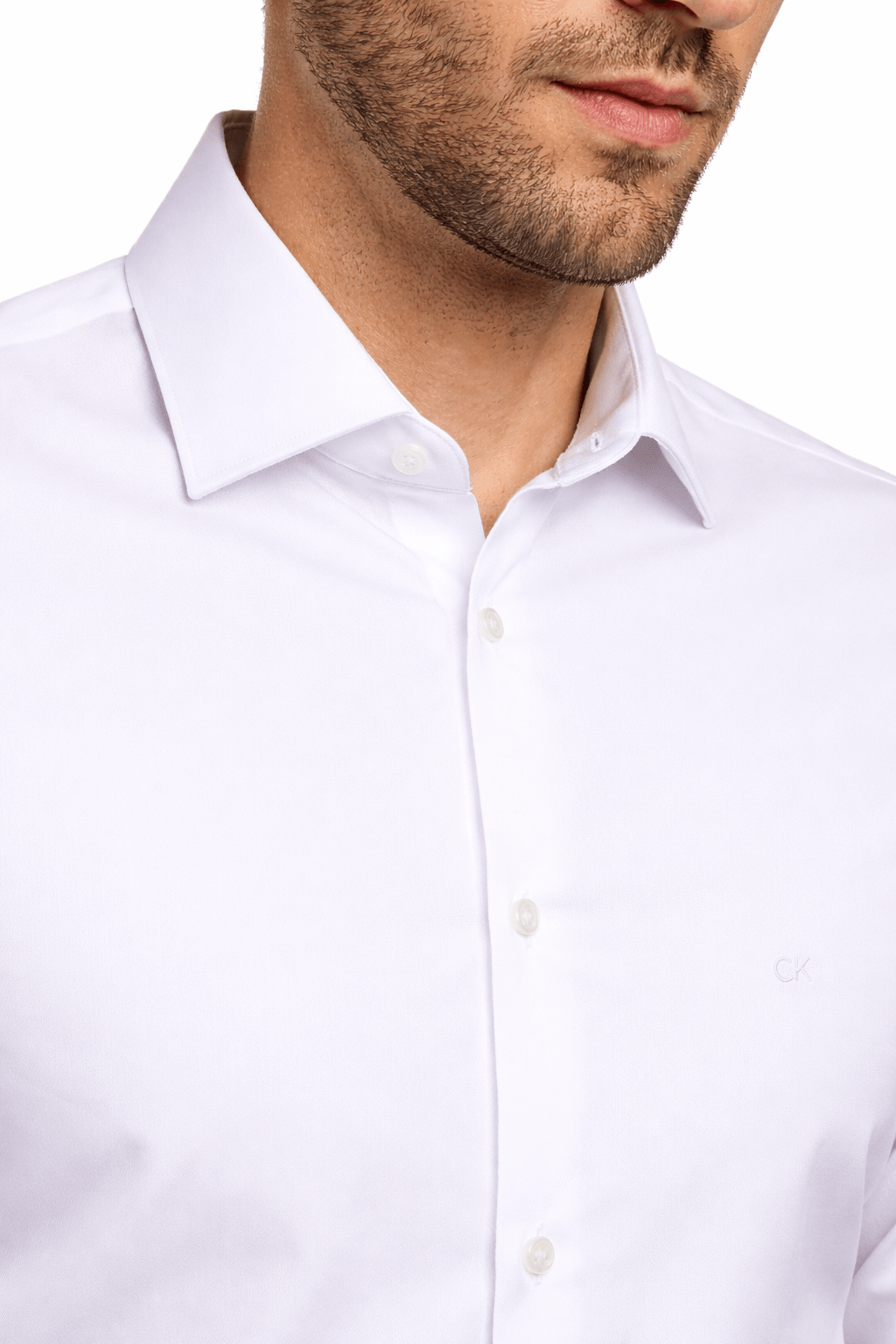 Camisa Calvin Klein Ml Slim Fit Logo Bordado Branco - Henri Store
