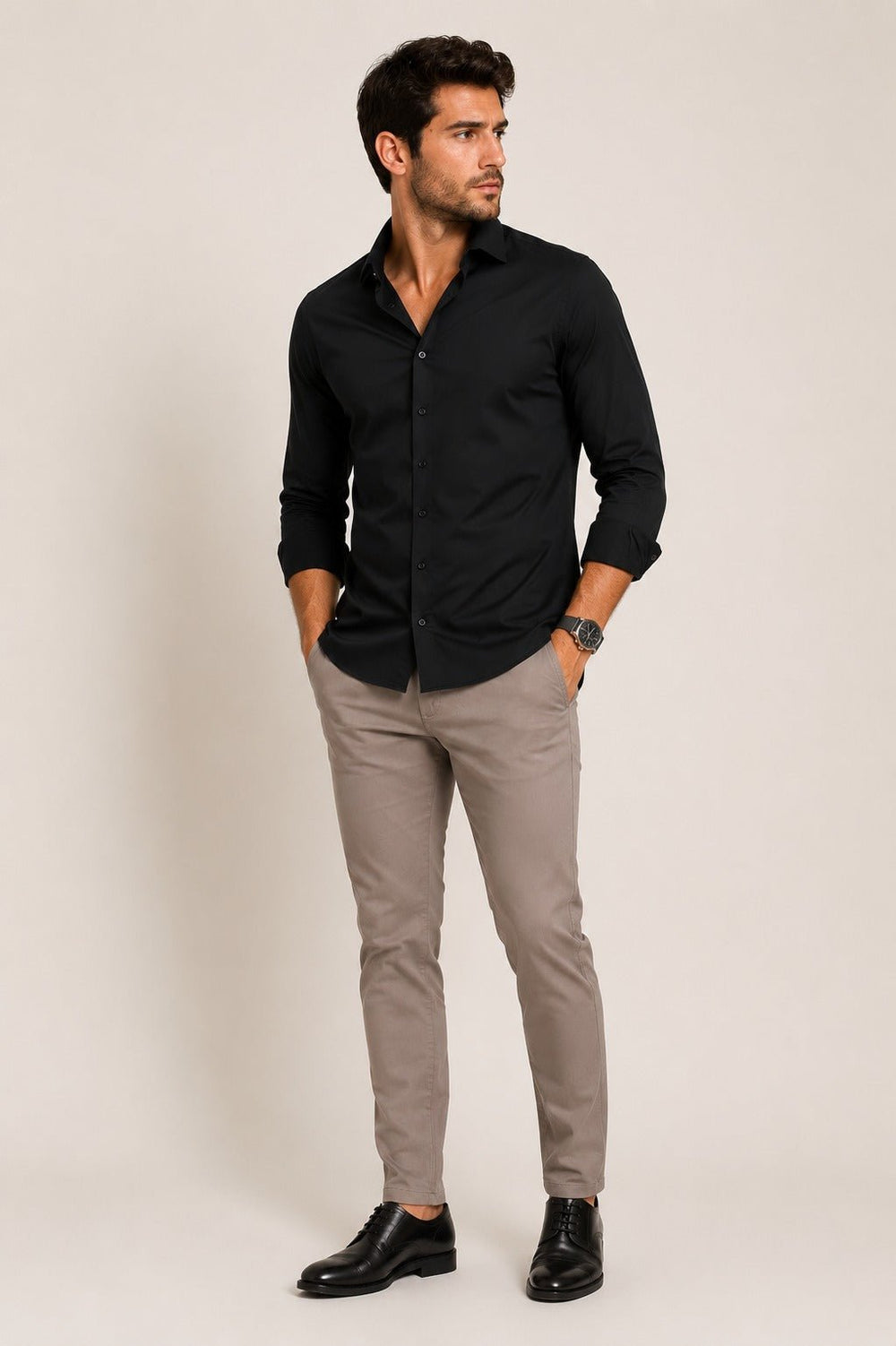 Camisa Calvin Klein Ml Slim Fit Logo Bordado Peito Preto - Henri Store