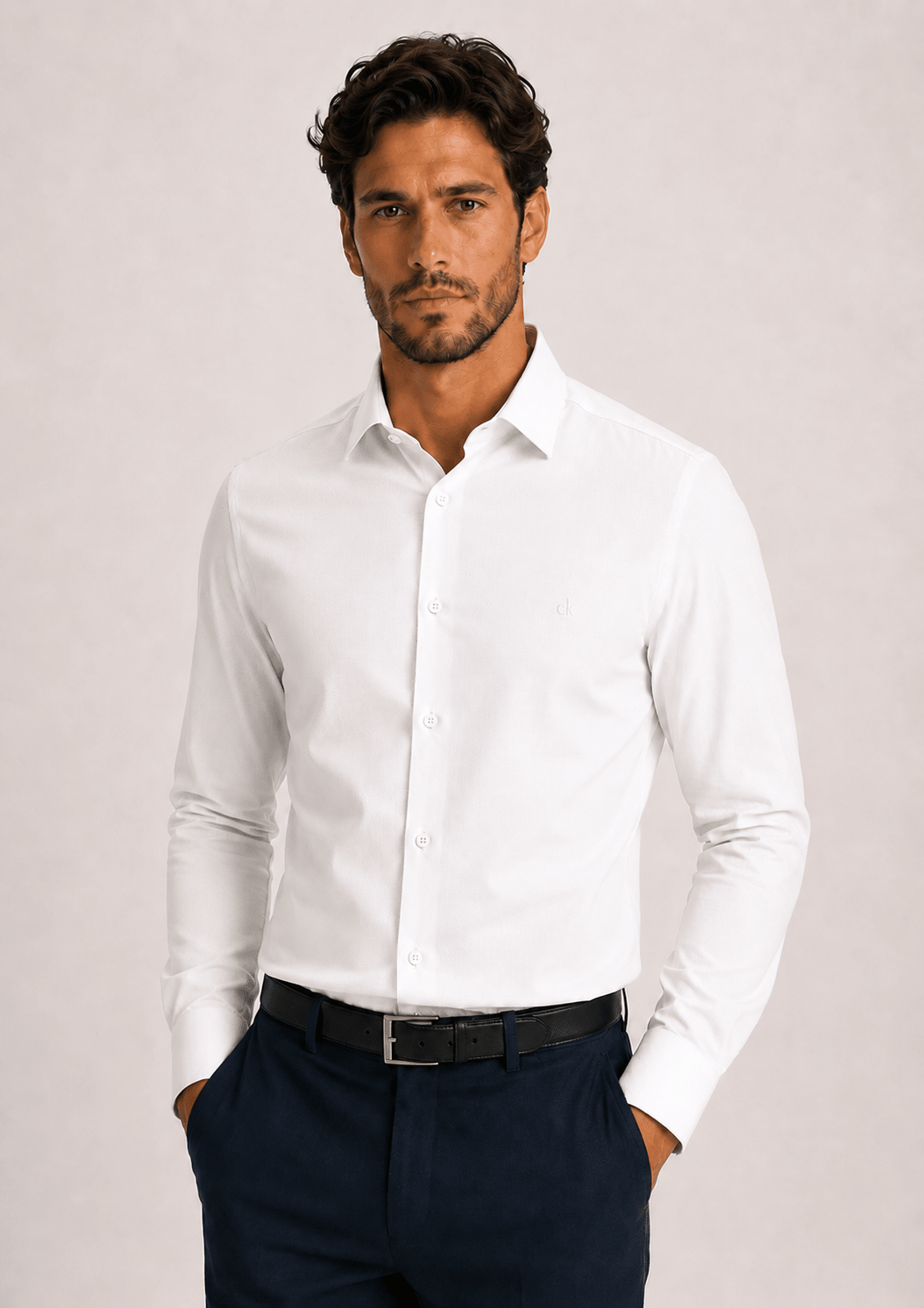 Camisa Calvin Klein ML Slim Fit Maquineta Fio 60 - Henri Store