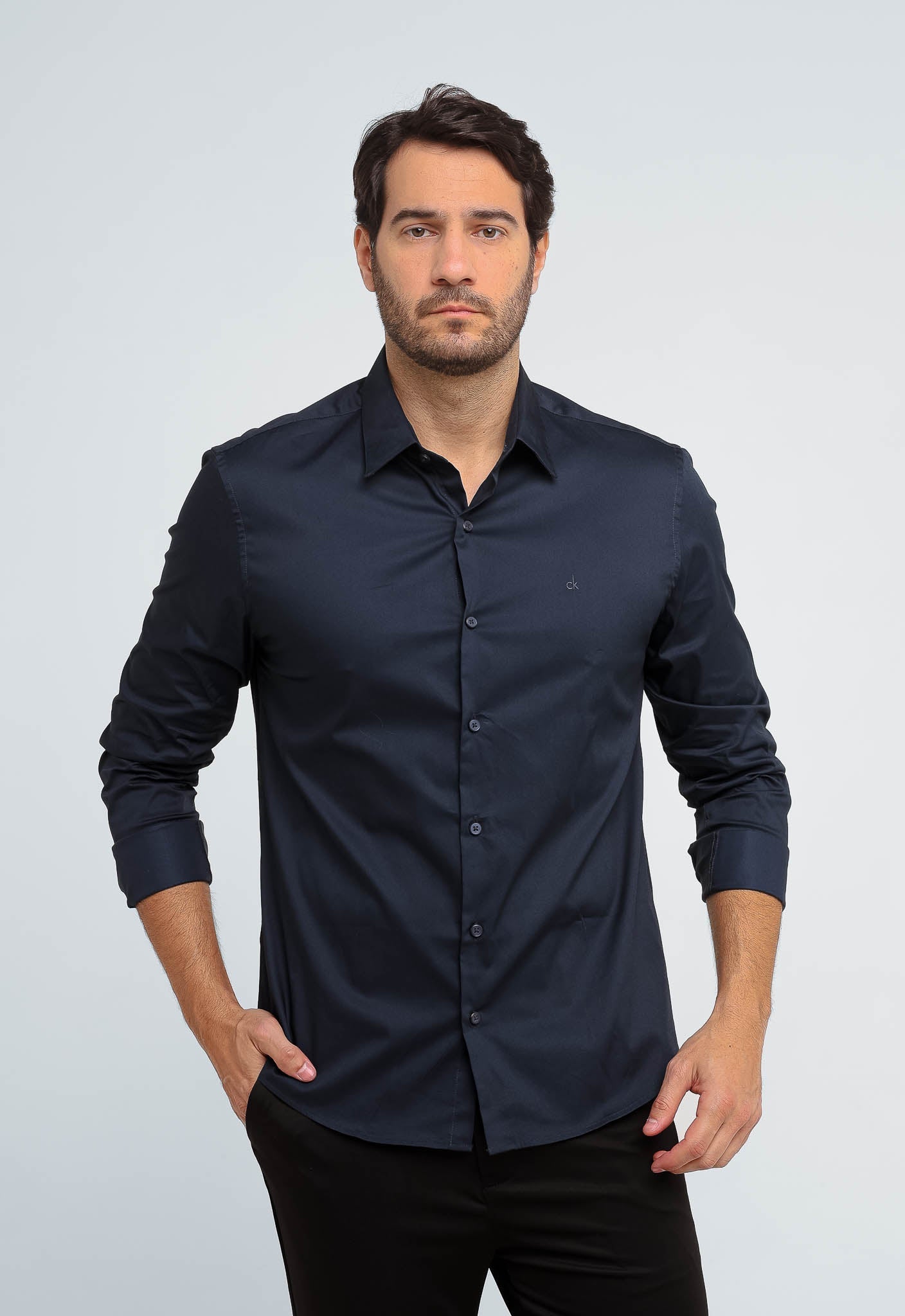 Camisa Calvin Klein ml Slim Fit Poliamida Marinho - Henri Store