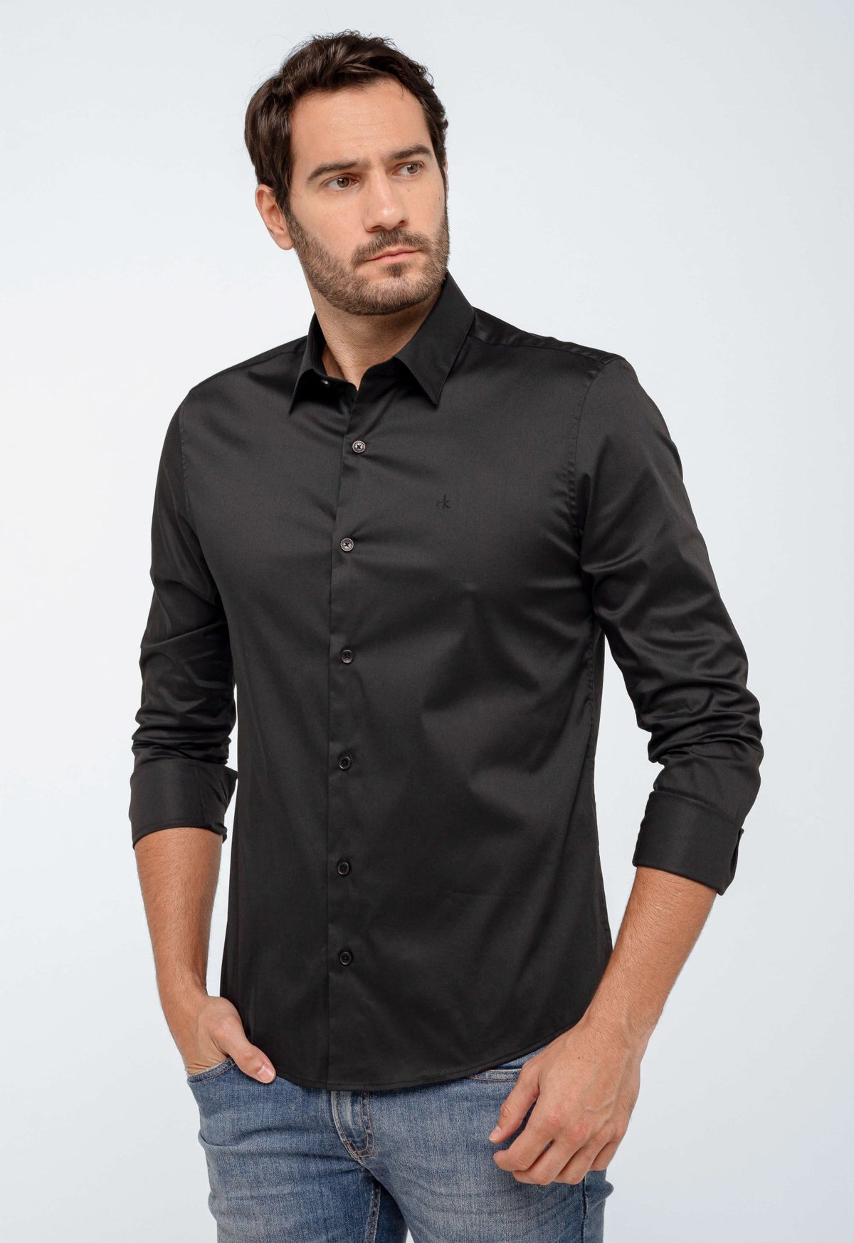 Camisa Calvin Klein ml Slim Fit Poliamida Preto - Henri Store