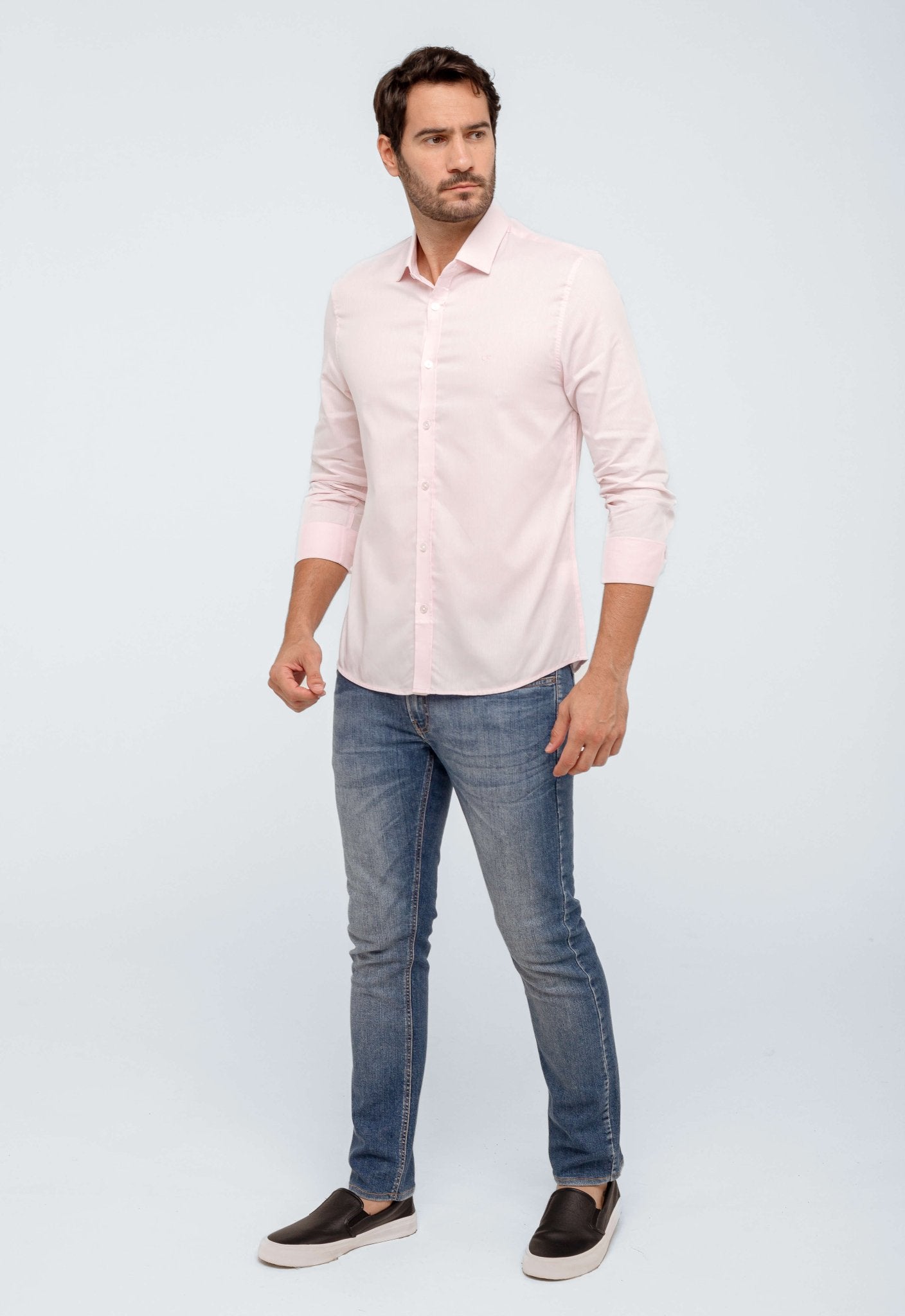 Camisa Calvin Klein Ml Slim Maquineta Rosa Claro - Henri Store