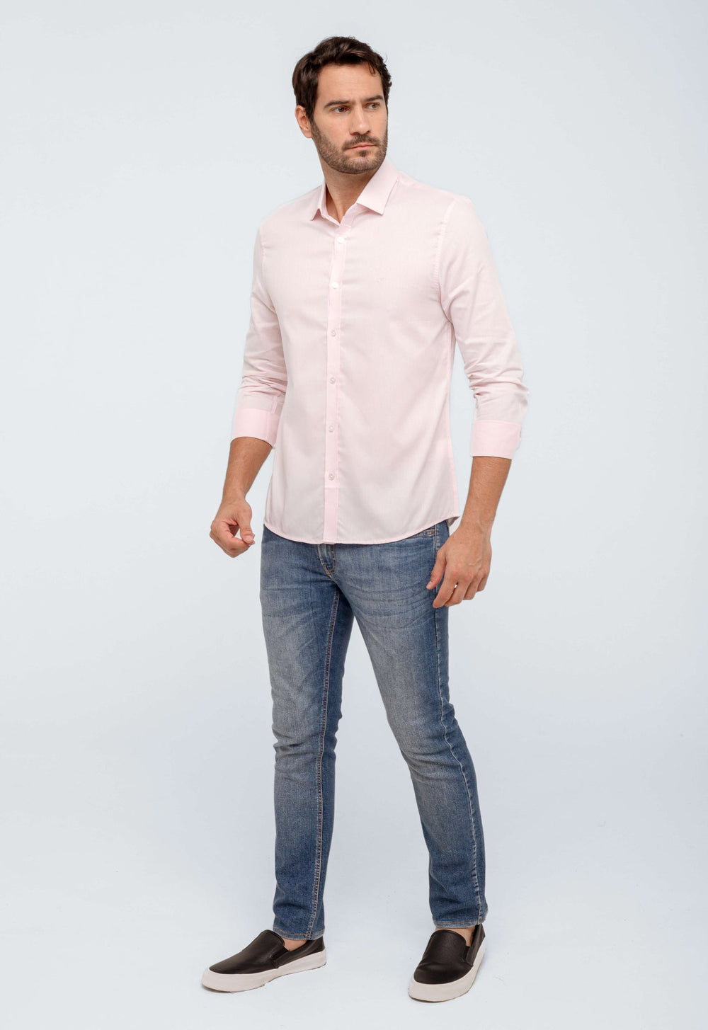 Camisa Calvin Klein Ml Slim Maquineta Rosa Claro - Henri Store