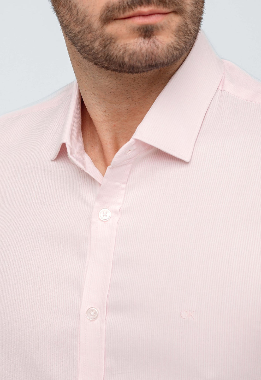 Camisa Calvin Klein Ml Slim Maquineta Rosa Claro - Henri Store