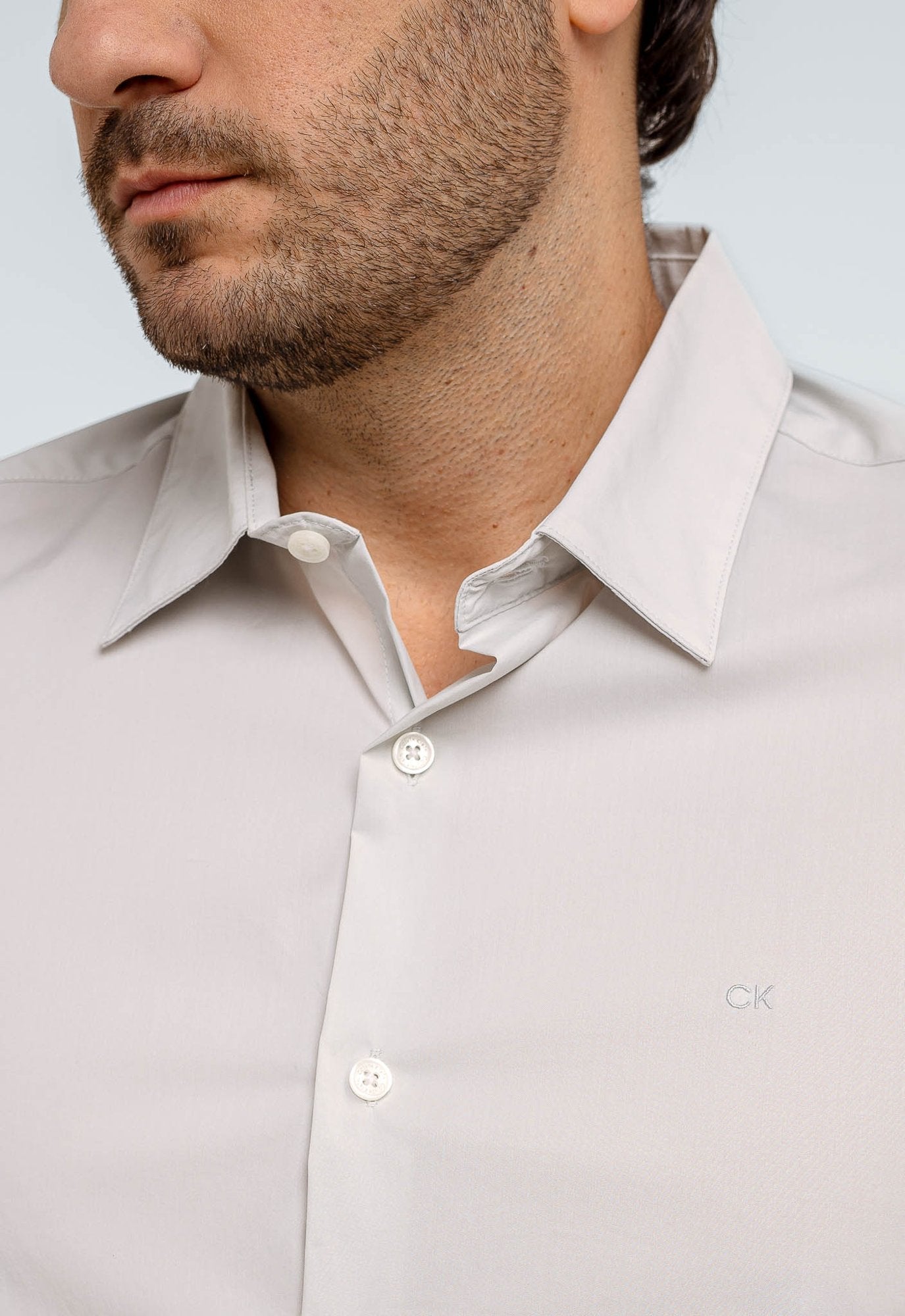 Camisa Calvin Klein Slim Fit Cannes Cinza Claro - Henri Store