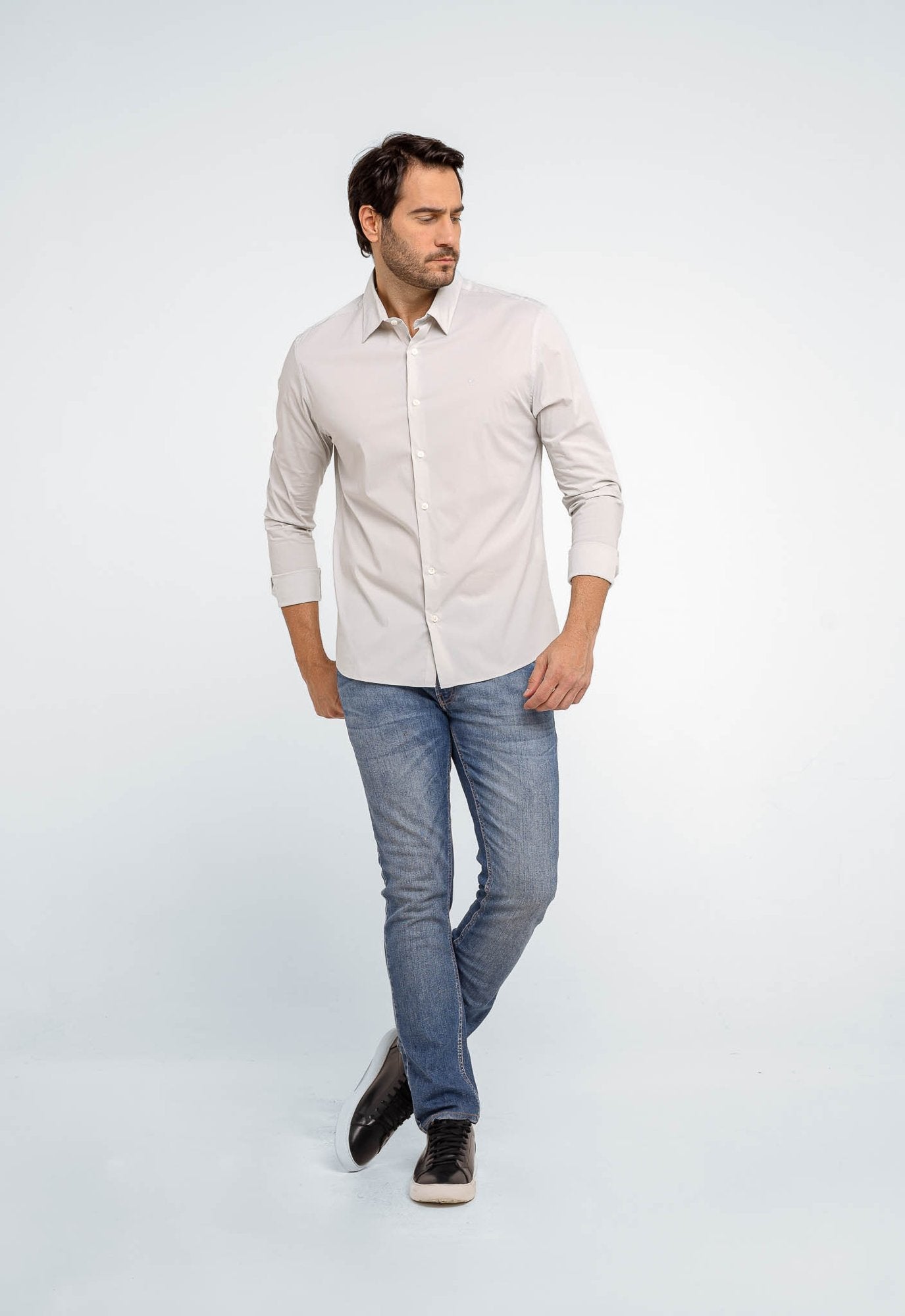 Camisa Calvin Klein Slim Fit Cannes Cinza Claro - Henri Store