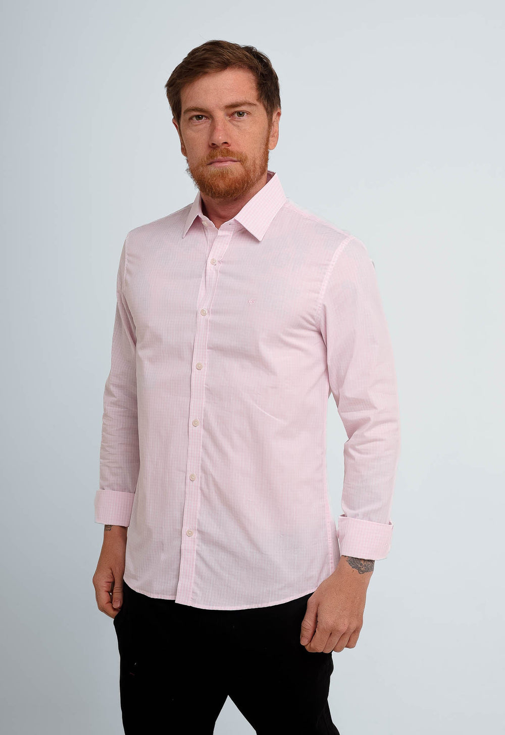 Camisa Calvin Klein Xadrez Ml Slim Pattern Rosa Claro - Henri Store