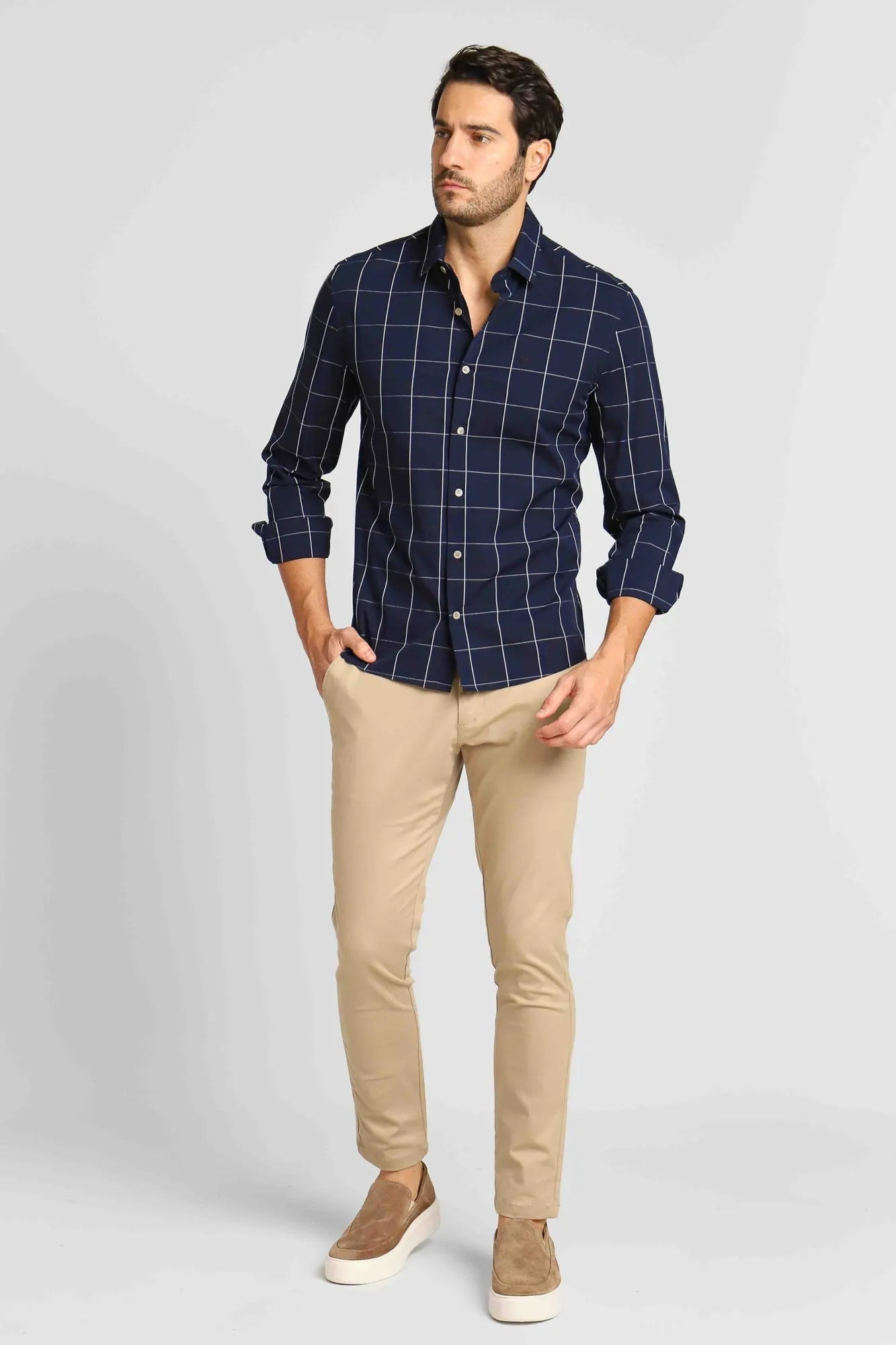 Camisa Calvin Klein Xadrez Slim Fit Marinho Ml - Henri Store