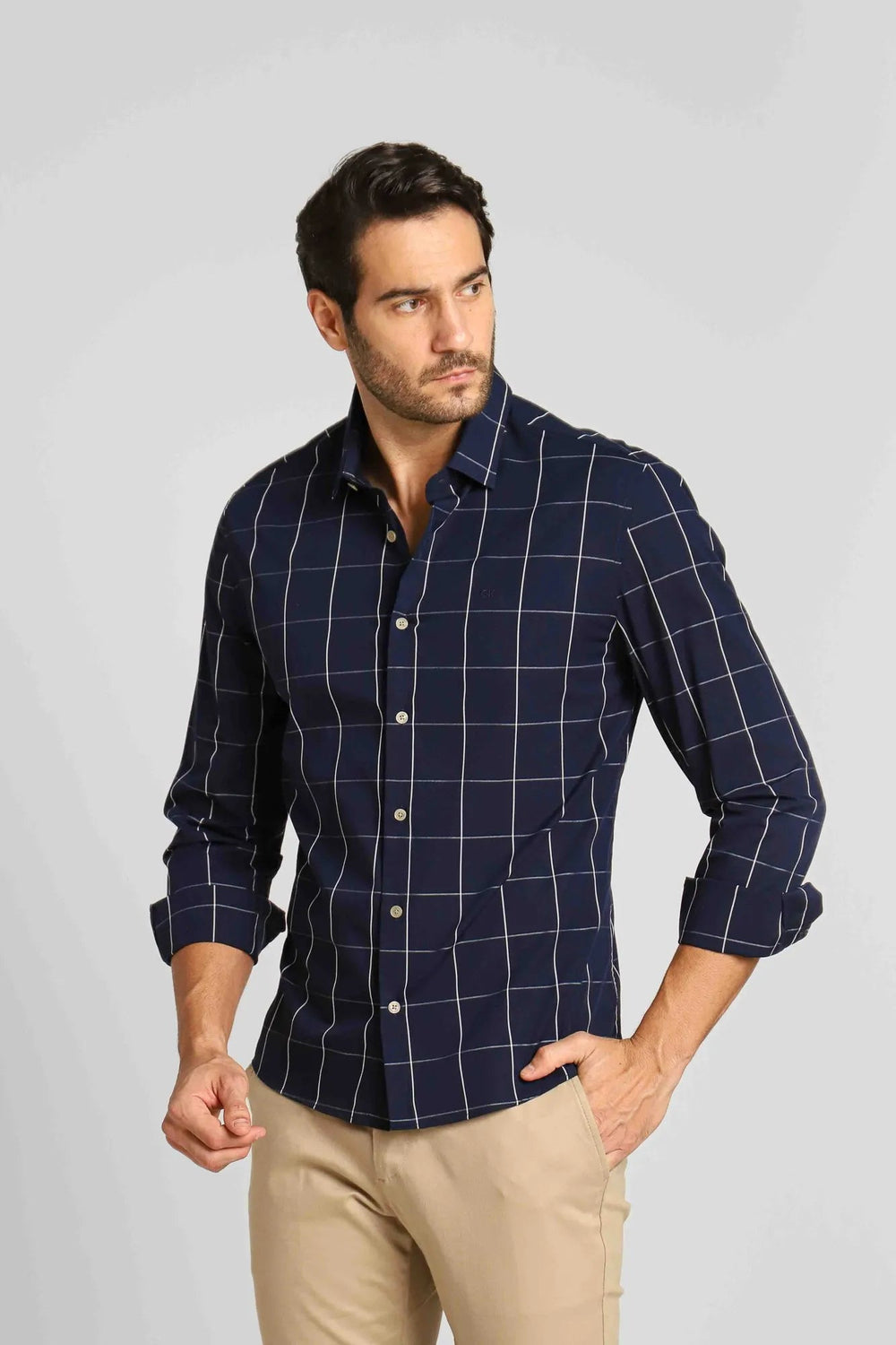 Camisa Calvin Klein Xadrez Slim Fit Marinho Ml - Henri Store
