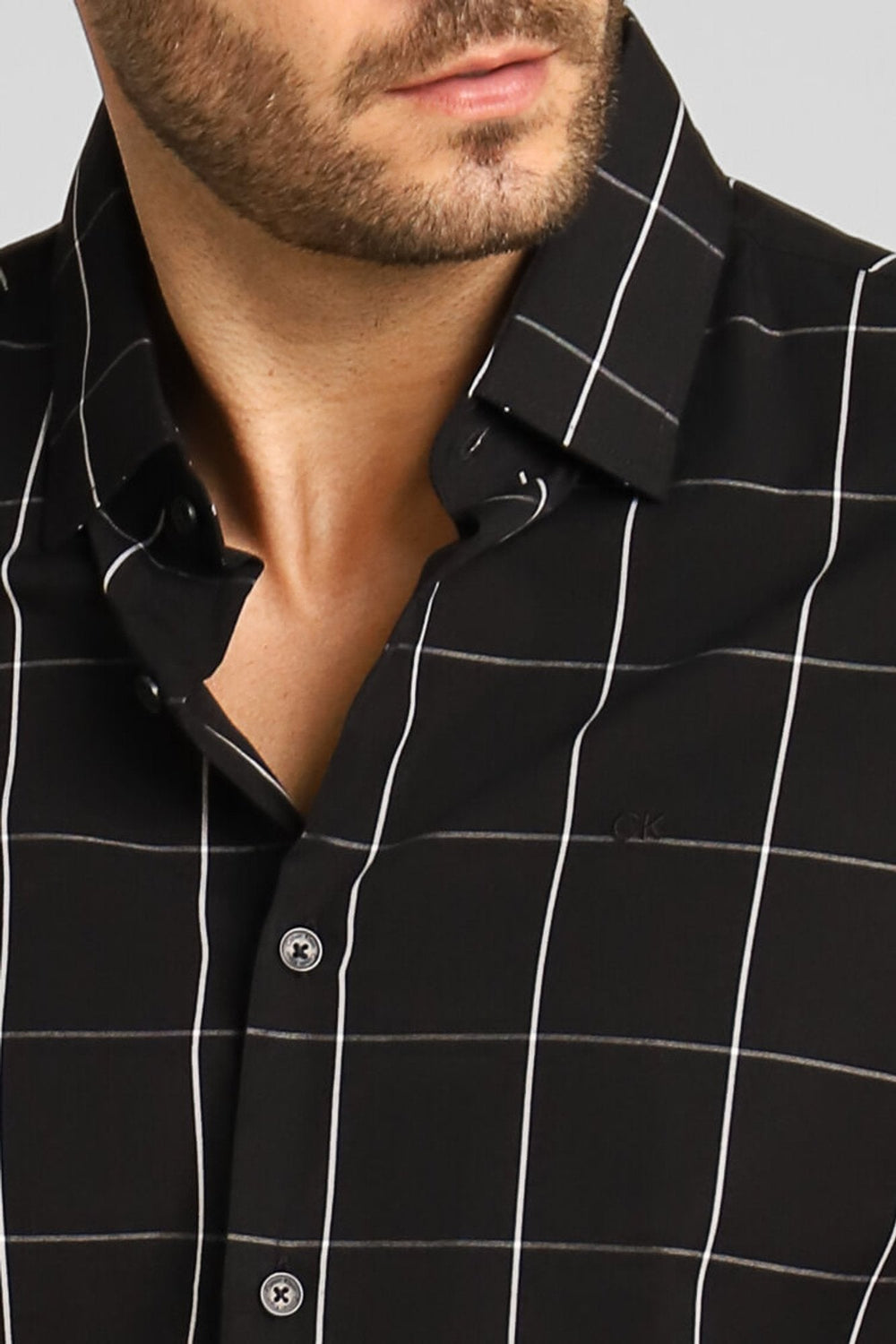 Camisa Calvin Klein Xadrez Slim Fit Preta Ml - Henri Store