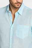 Camisa Dom Henrico Linho mc Slim Fit c/ Bolso Azul Claro - Henri Store
