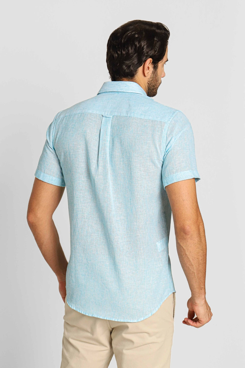Camisa Dom Henrico Linho mc Slim Fit c/ Bolso Azul Claro - Henri Store