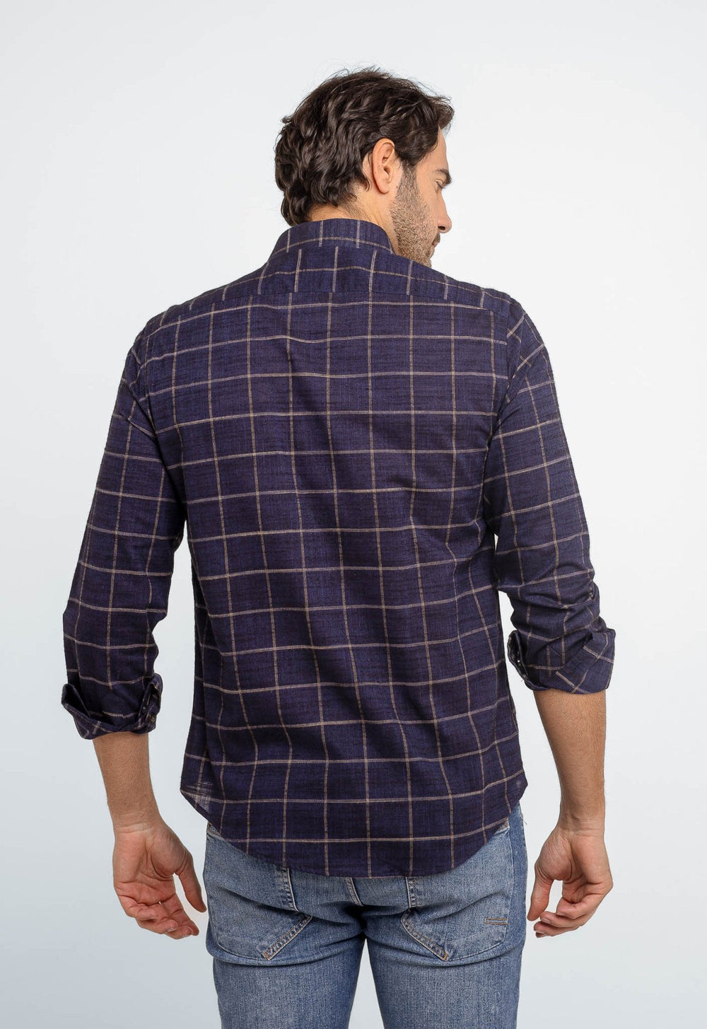 Camisa Dom Henrico Masculina Azul Marinho Xadrez Slim Fit Manga Longa Casual - Henri Store