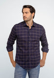Camisa Dom Henrico Masculina Azul Marinho Xadrez Slim Fit Manga Longa Casual - Henri Store