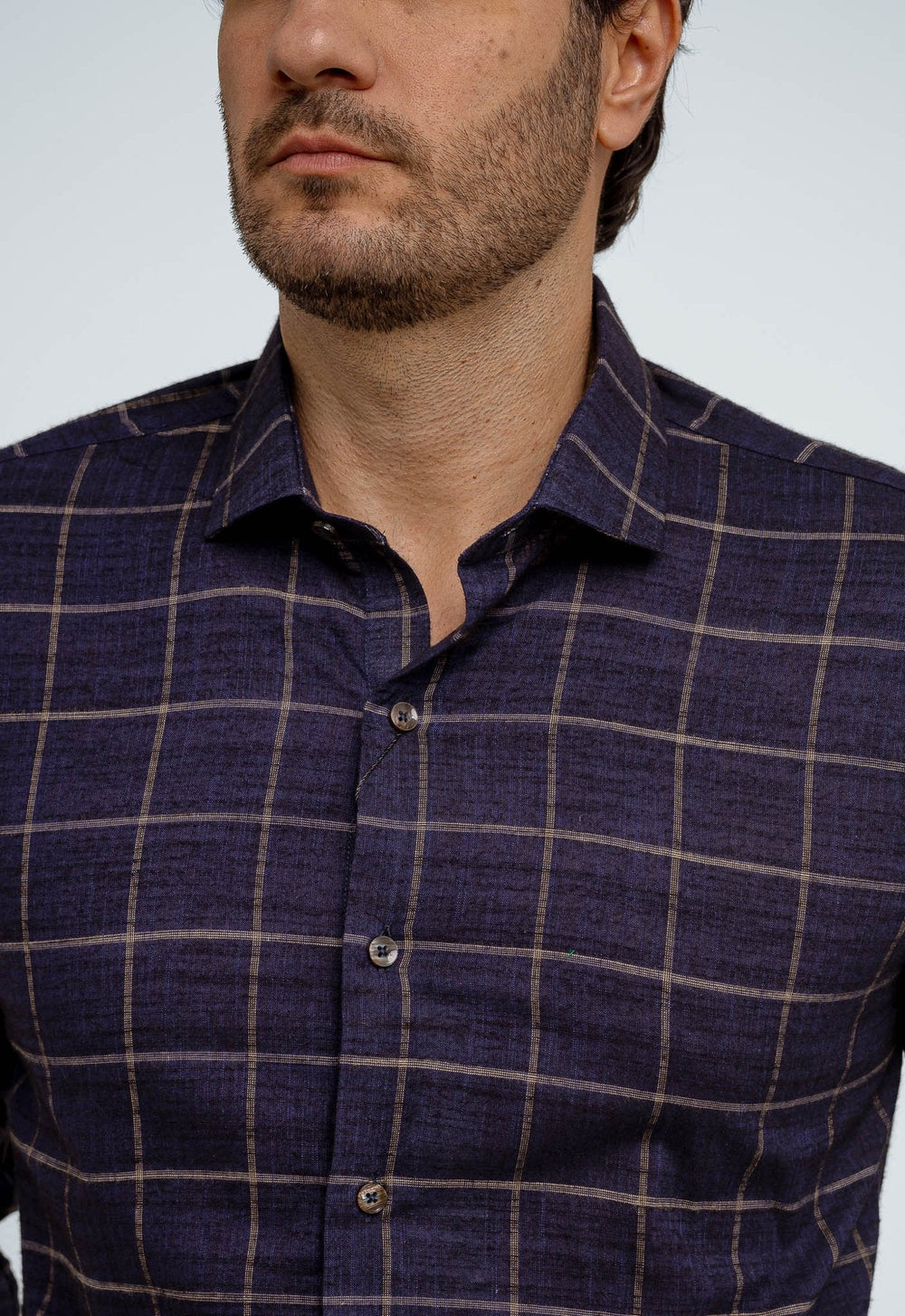 Camisa Dom Henrico Masculina Azul Marinho Xadrez Slim Fit Manga Longa Casual - Henri Store