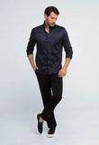 Camisa Dom Henrico Masculina Preta Gola Padre Slim Fit Algodão Egípcio - Henri Store