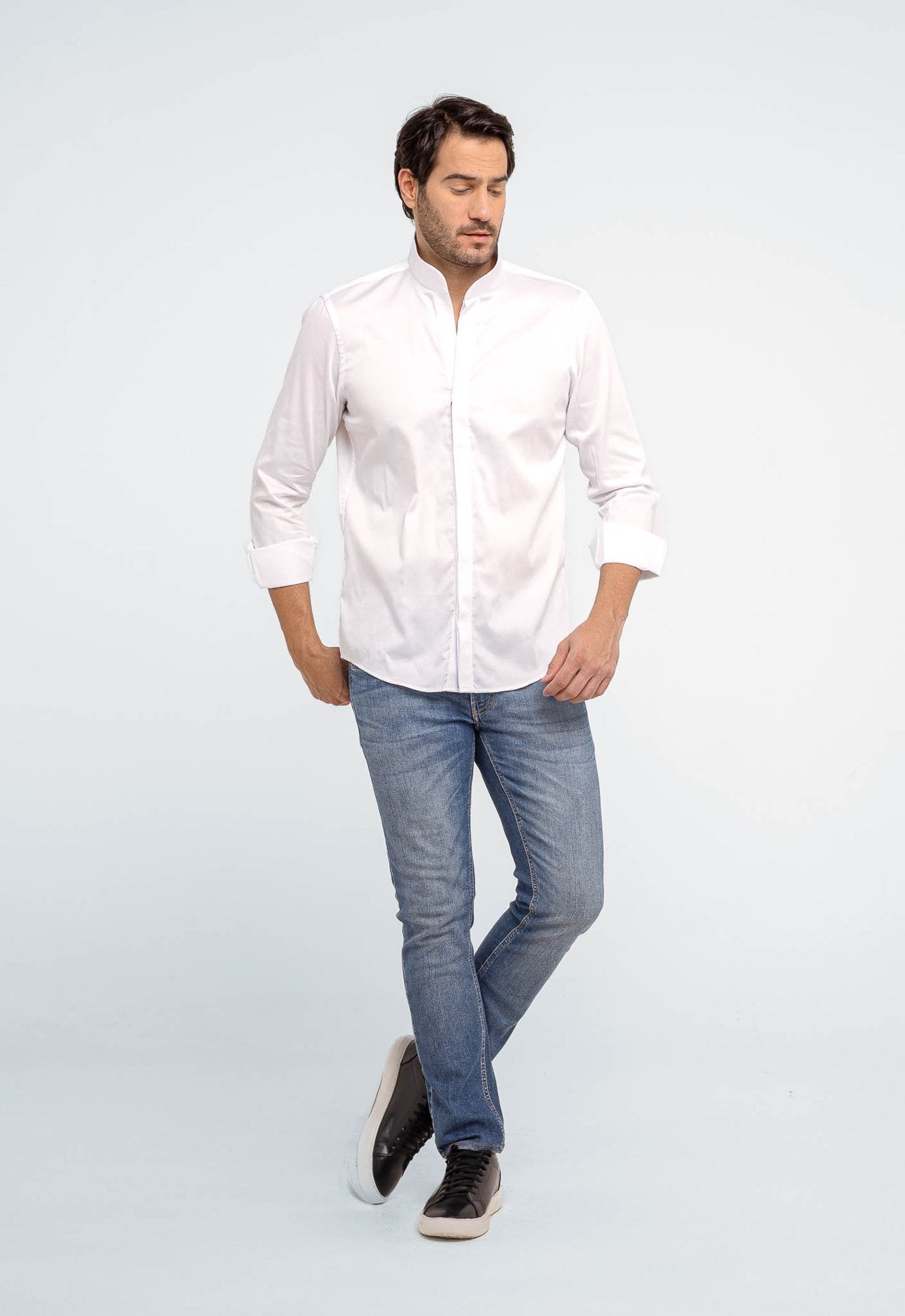 Camisa Dom Henrico Masculina Preta Gola Padre Slim Fit Algodão Egípcio - Henri Store