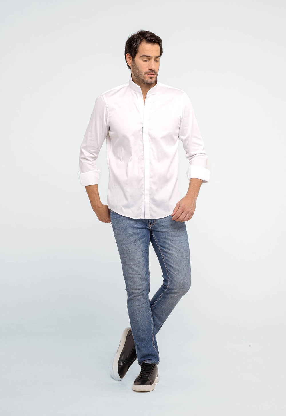Camisa Dom Henrico Masculina Preta Gola Padre Slim Fit Algodão Egípcio - Henri Store