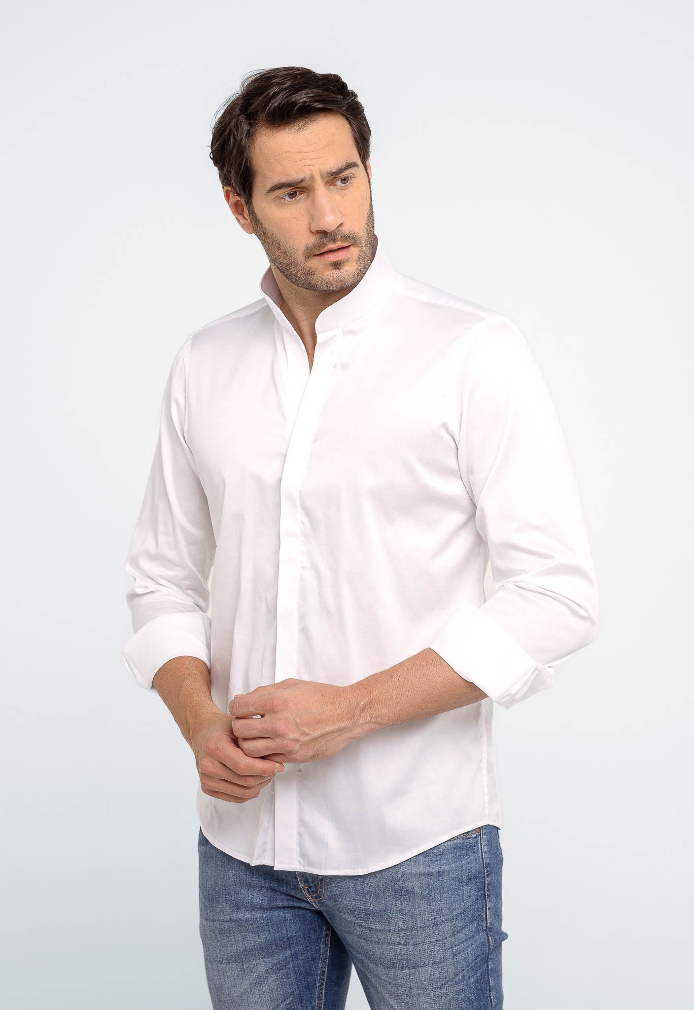 Camisa Dom Henrico Masculina Preta Gola Padre Slim Fit Algodão Egípcio - Henri Store