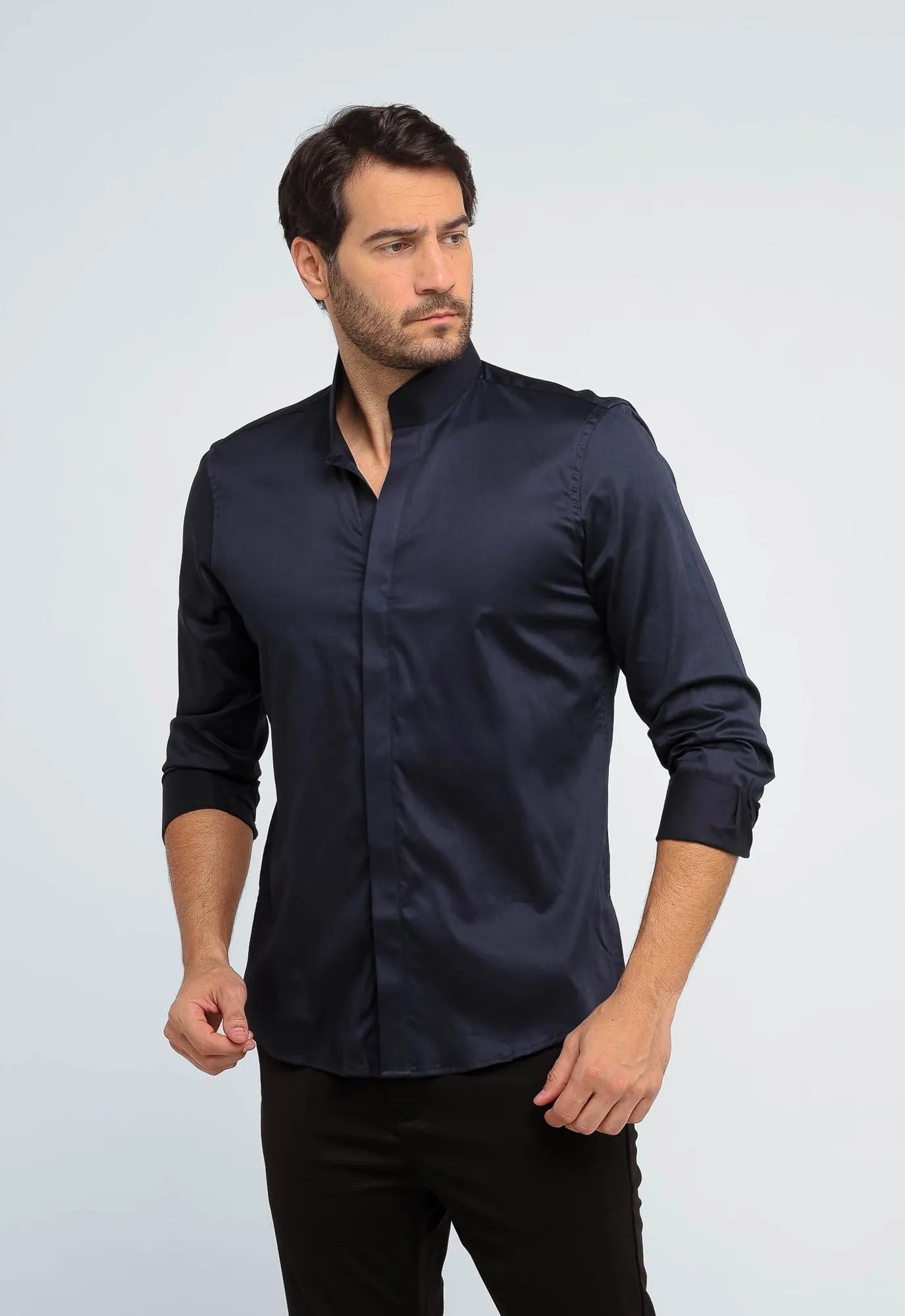 Camisa Dom Henrico Masculina Preta Gola Padre Slim Fit Algodão Egípcio - Henri Store