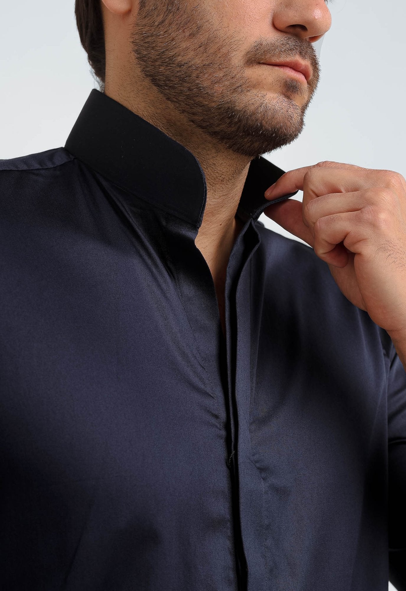 Camisa Dom Henrico Masculina Preta Gola Padre Slim Fit Algodão Egípcio - Henri Store