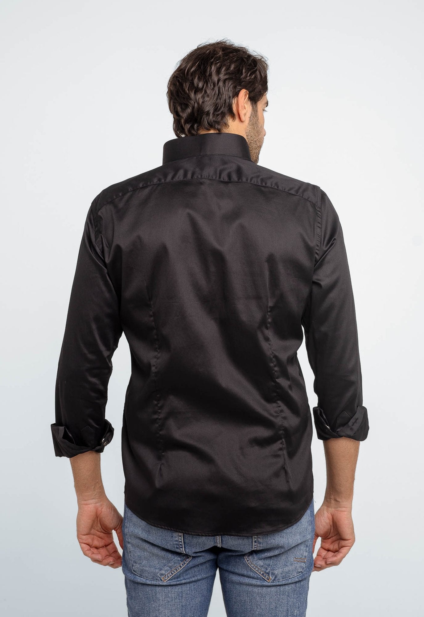 Camisa Dom Henrico Masculina Preta Gola Padre Slim Fit Algodão Egípcio - Henri Store