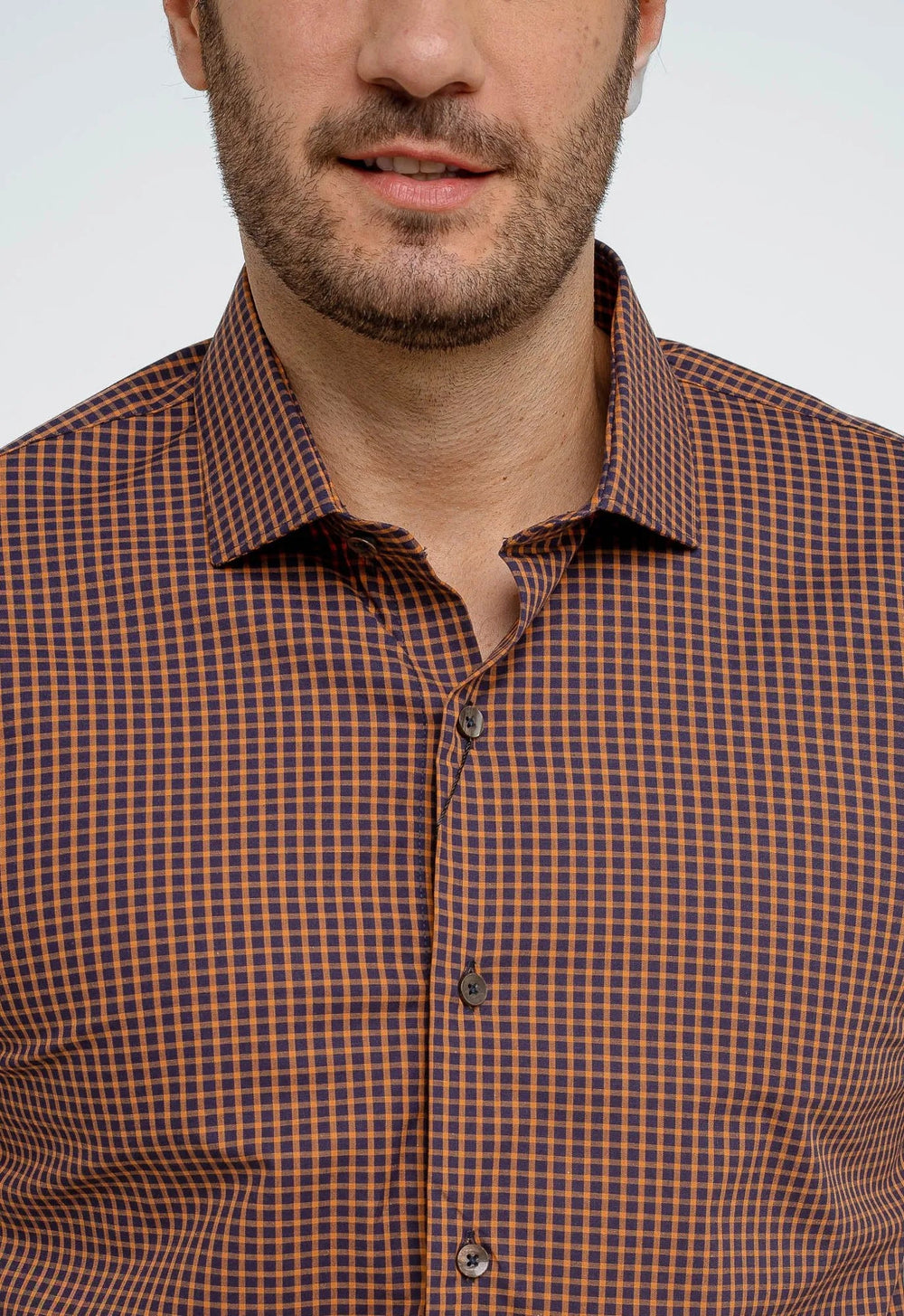 Camisa Dom Henrico Masculina Xadrez Pequeno Laranja Slim Fit Estilo Casual Moderno - Henri Store