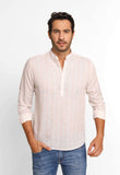 Camisa Dom Henrico Mc Linho Branca C/ Listras Rosa Gola Padre