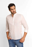 Camisa Dom Henrico Mc Linho Branca C/ Listras Rosa Gola Padre