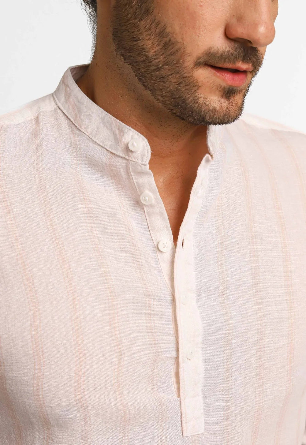 Camisa Dom Henrico Mc Linho Branca C/ Listras Rosa Gola Padre - Henri Store