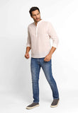 Camisa Dom Henrico Mc Linho Branca C/ Listras Rosa Gola Padre - Henri Store