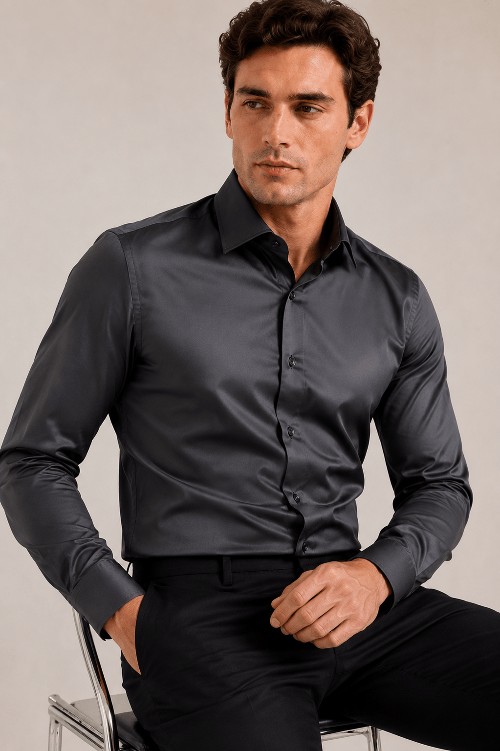 Camisa Dom Henrico ML Acetinada Lisa - Henri Store