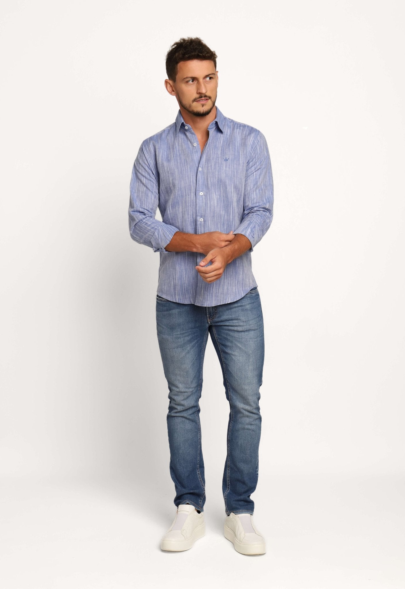 Camisa Dom Henrico Ml Alfaiataria Azul Mesclado - Henri Store