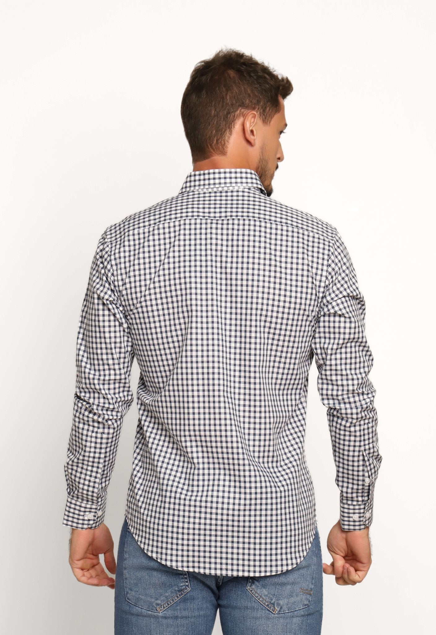 Camisa Dom Henrico Ml Alfaiataria Xadrez Branca C/ Marinho - LIVE - Henri Store