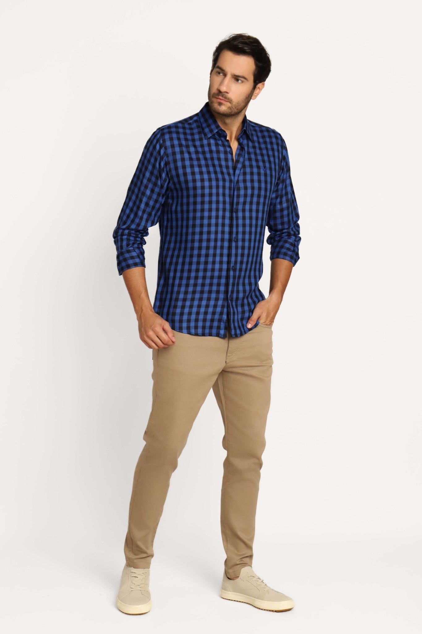 Camisa Dom Henrico Ml Alfaiataria Xadrez Marinho - Henri Store