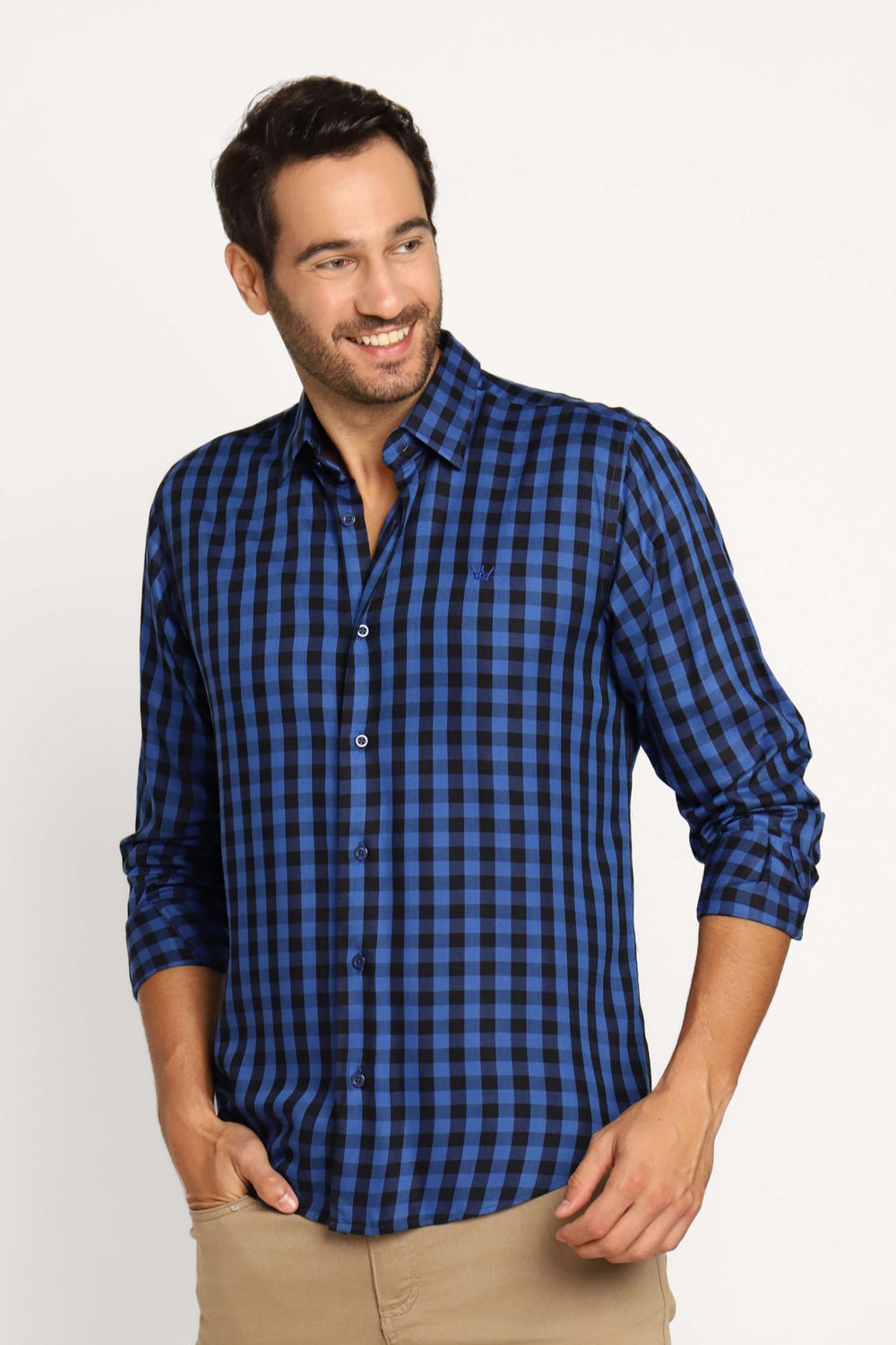 Camisa Dom Henrico Ml Alfaiataria Xadrez Marinho - Henri Store