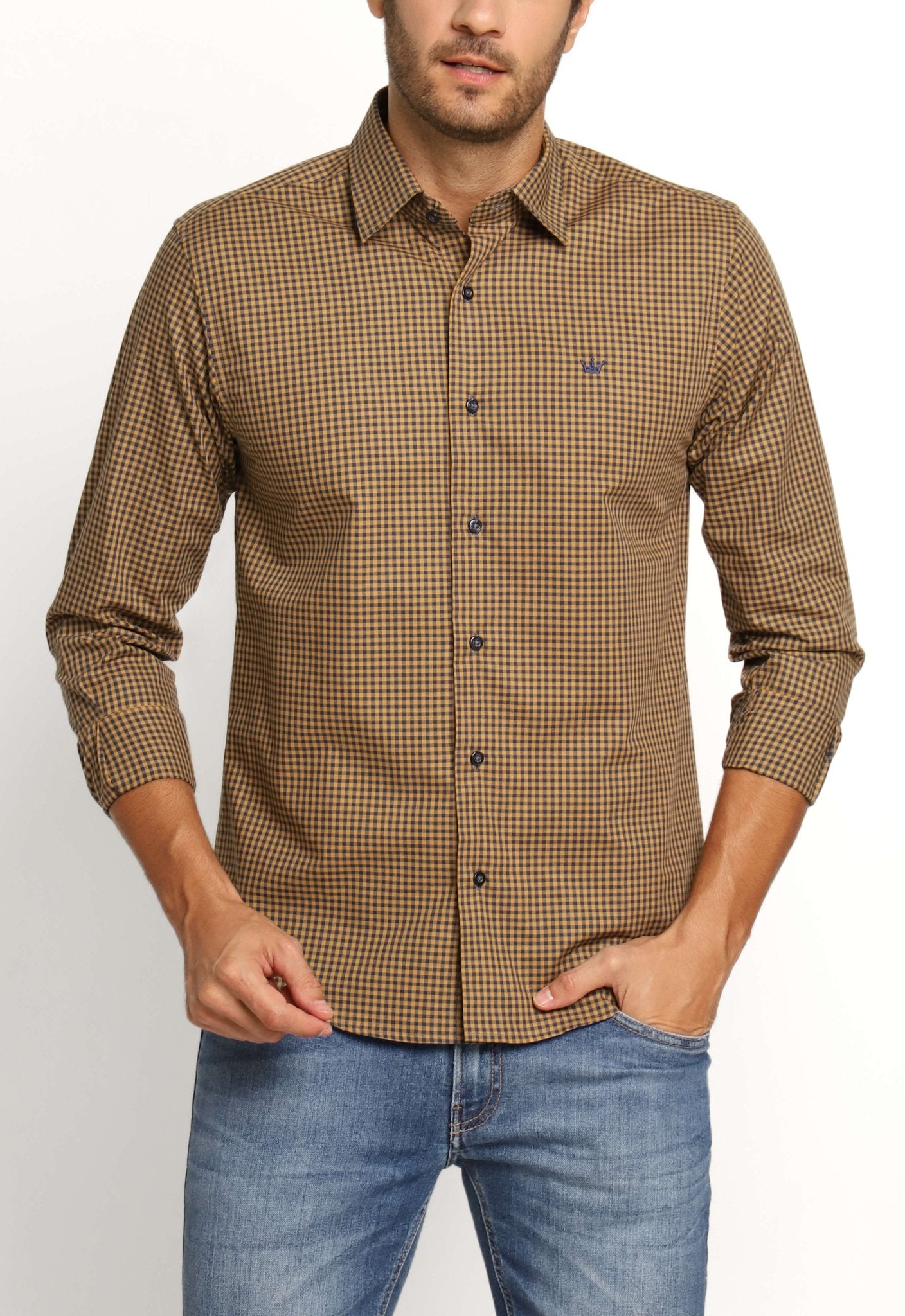 Camisa Dom Henrico Ml Alfaiataria Xadrez Marrom - Henri Store