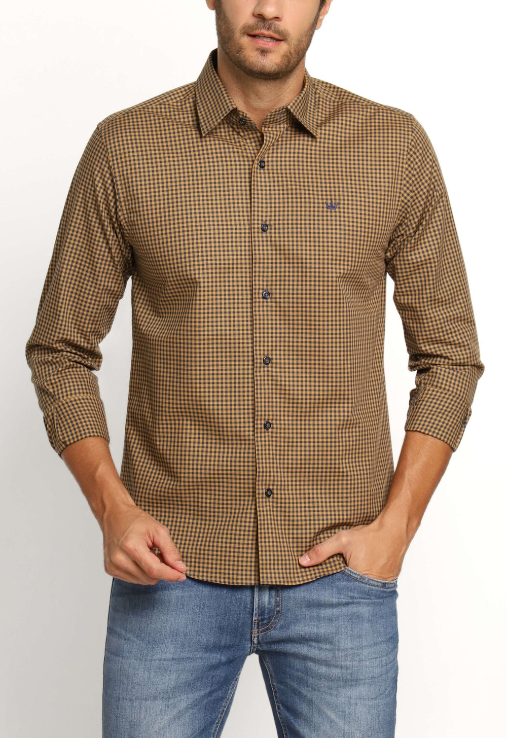 Camisa Dom Henrico Ml Alfaiataria Xadrez Marrom - Henri Store