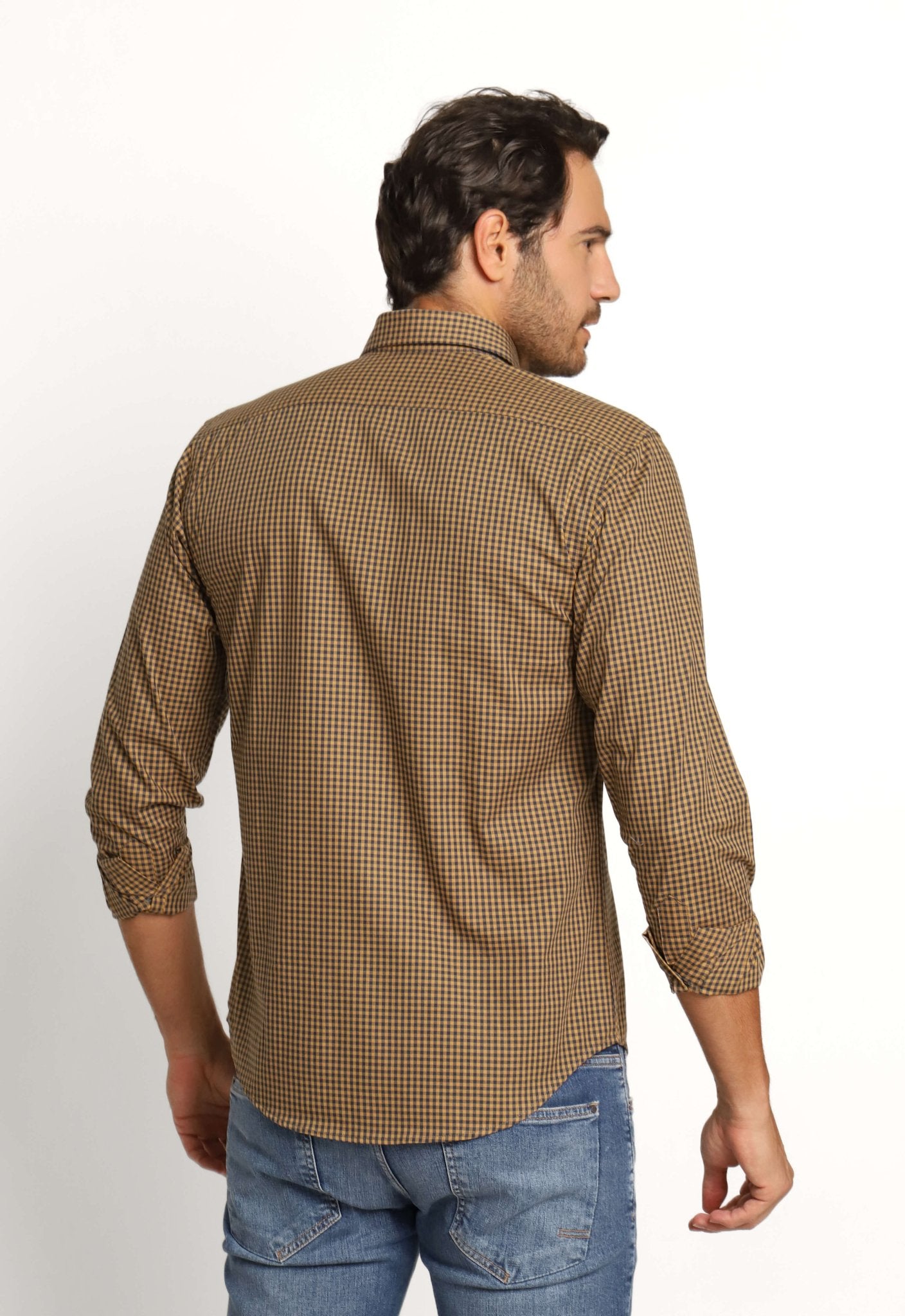 Camisa Dom Henrico Ml Alfaiataria Xadrez Marrom - Henri Store