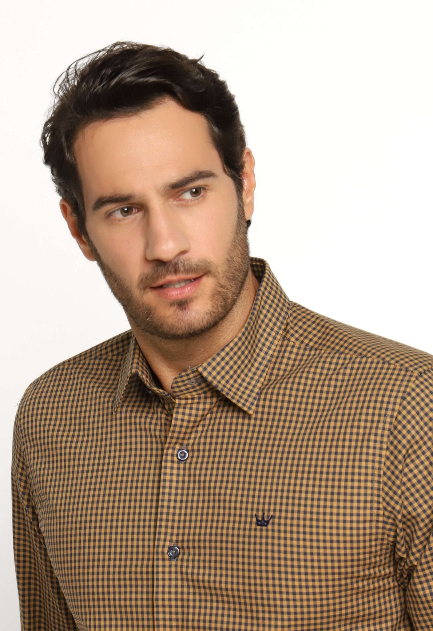 Camisa Dom Henrico Ml Alfaiataria Xadrez Marrom - Henri Store