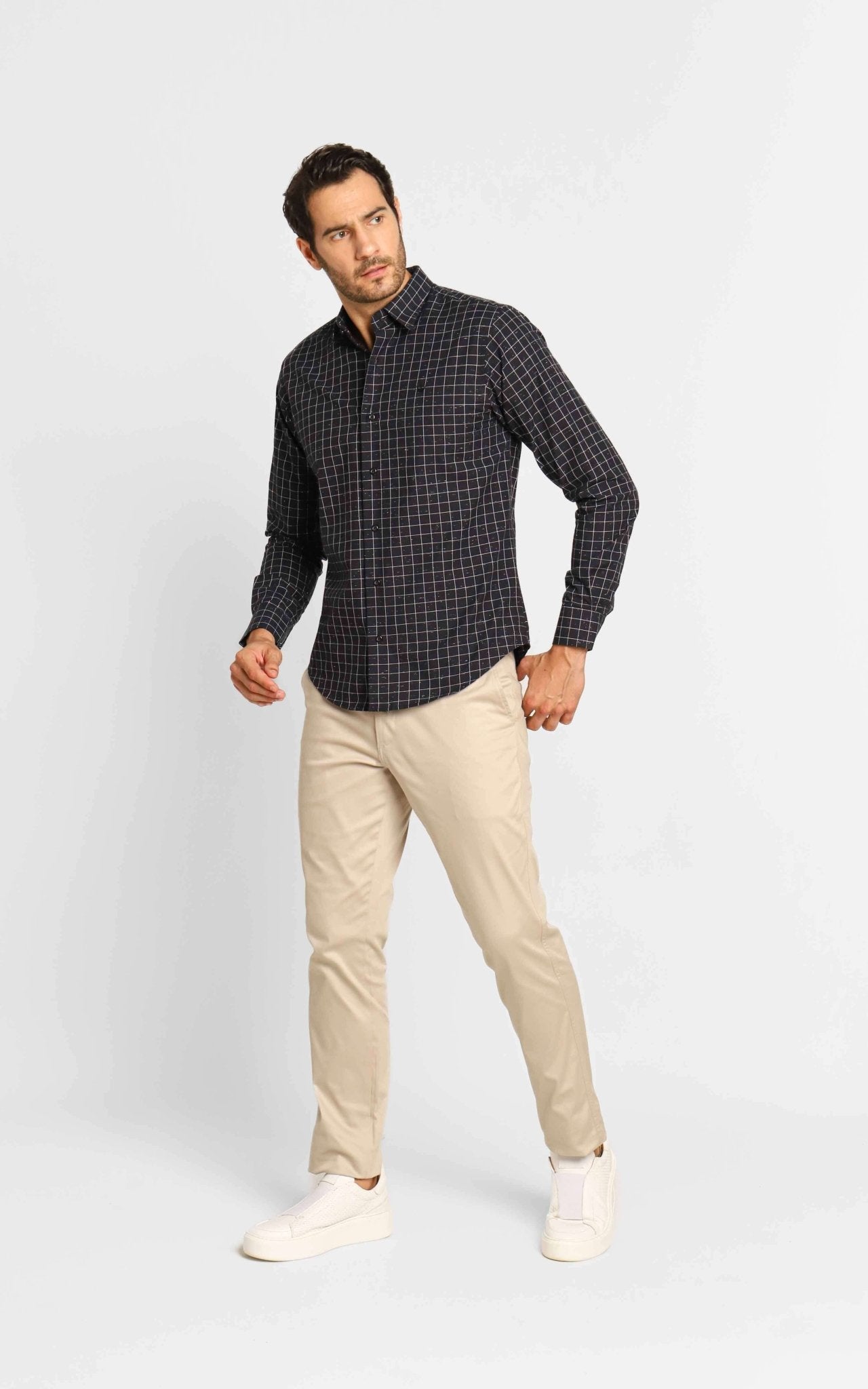 Camisa Dom Henrico Ml Alfaiataria Xadrez Preta - Henri Store