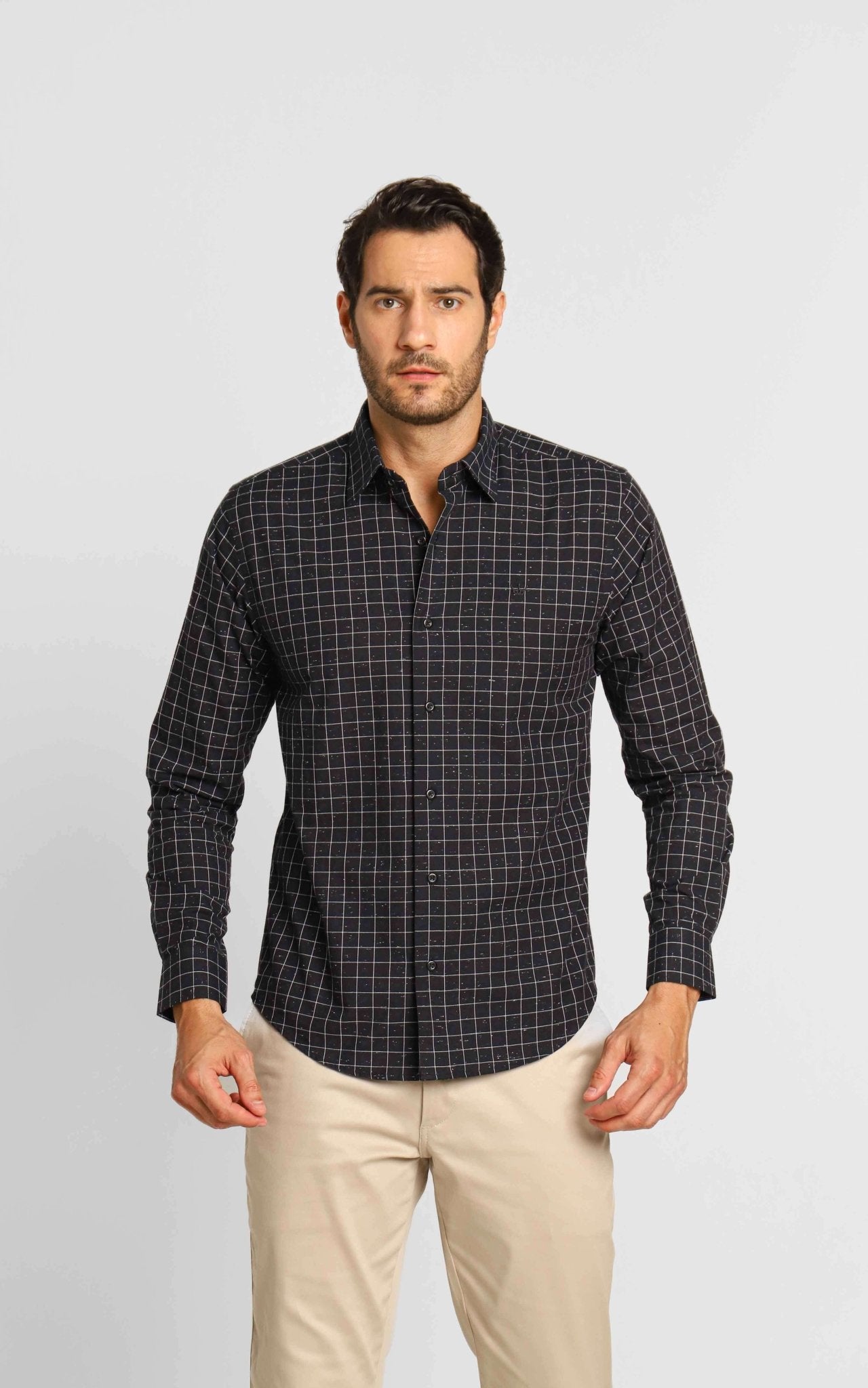 Camisa Dom Henrico Ml Alfaiataria Xadrez Preta - Henri Store