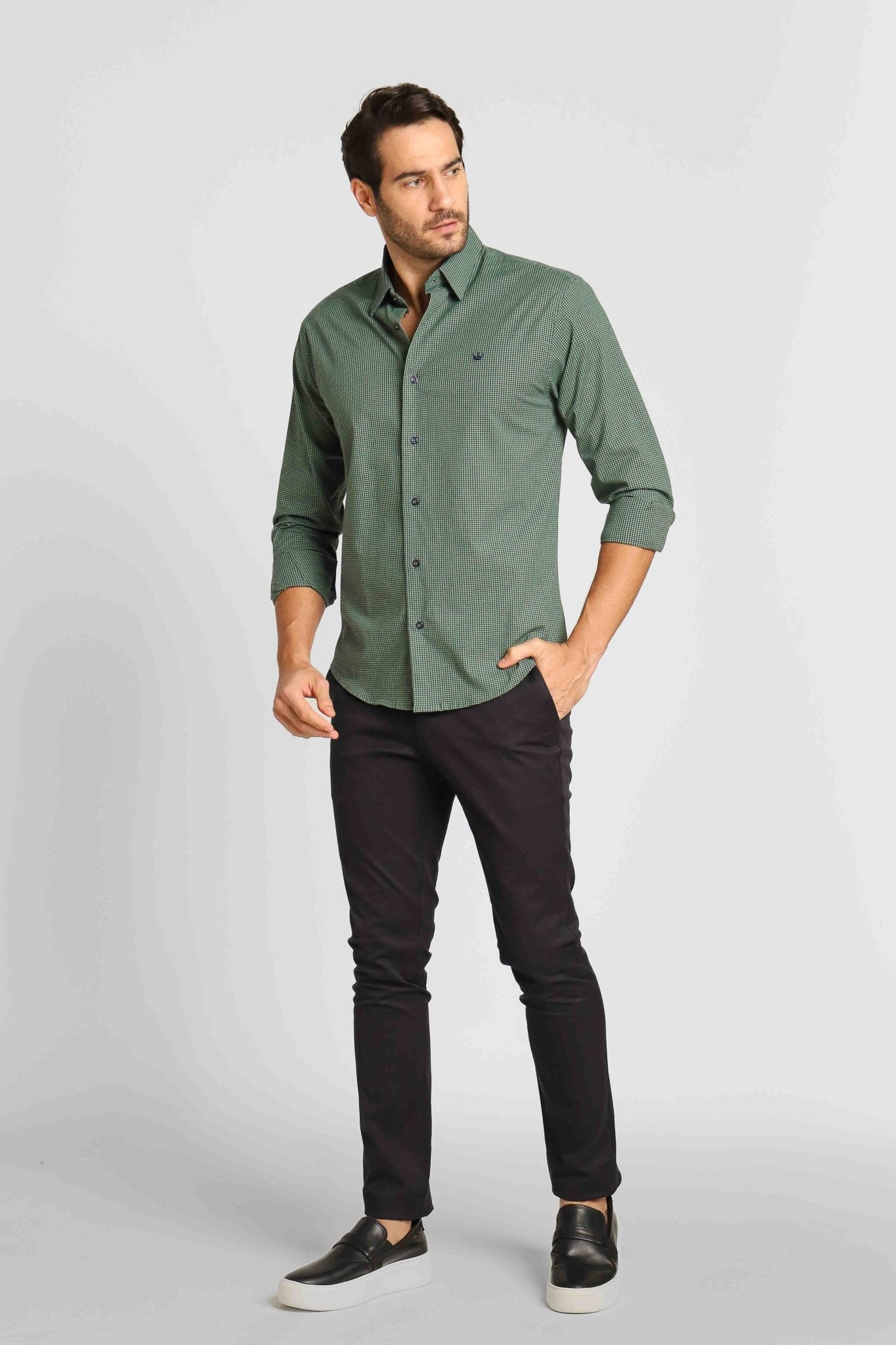 Camisa Dom Henrico Ml Alfaiataria Xadrez Verde - Henri Store